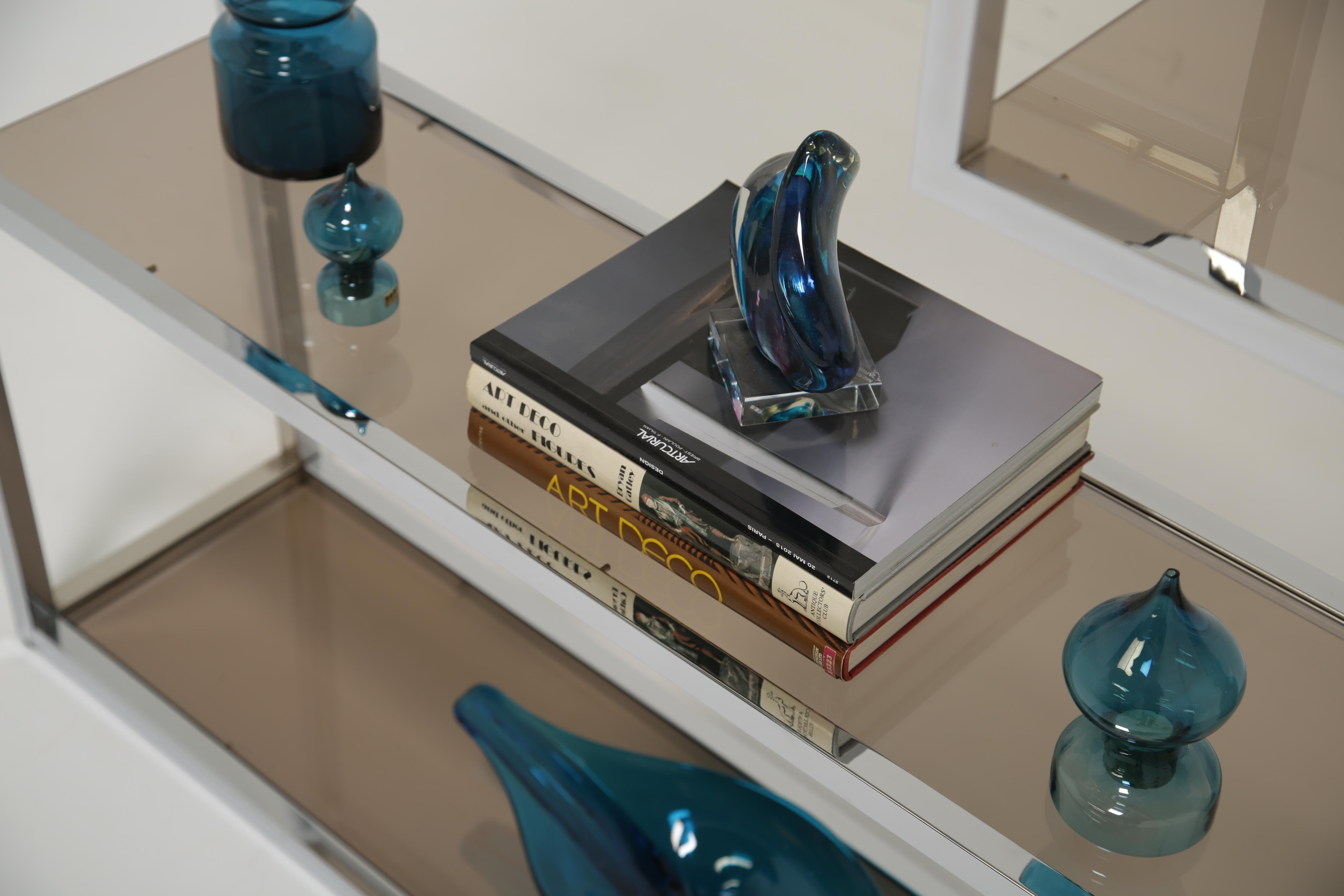 Etagere / Raumteiler aus Chrom und bronziertem Glas von Willy Rizzo 1970er Jahre im Angebot 8
