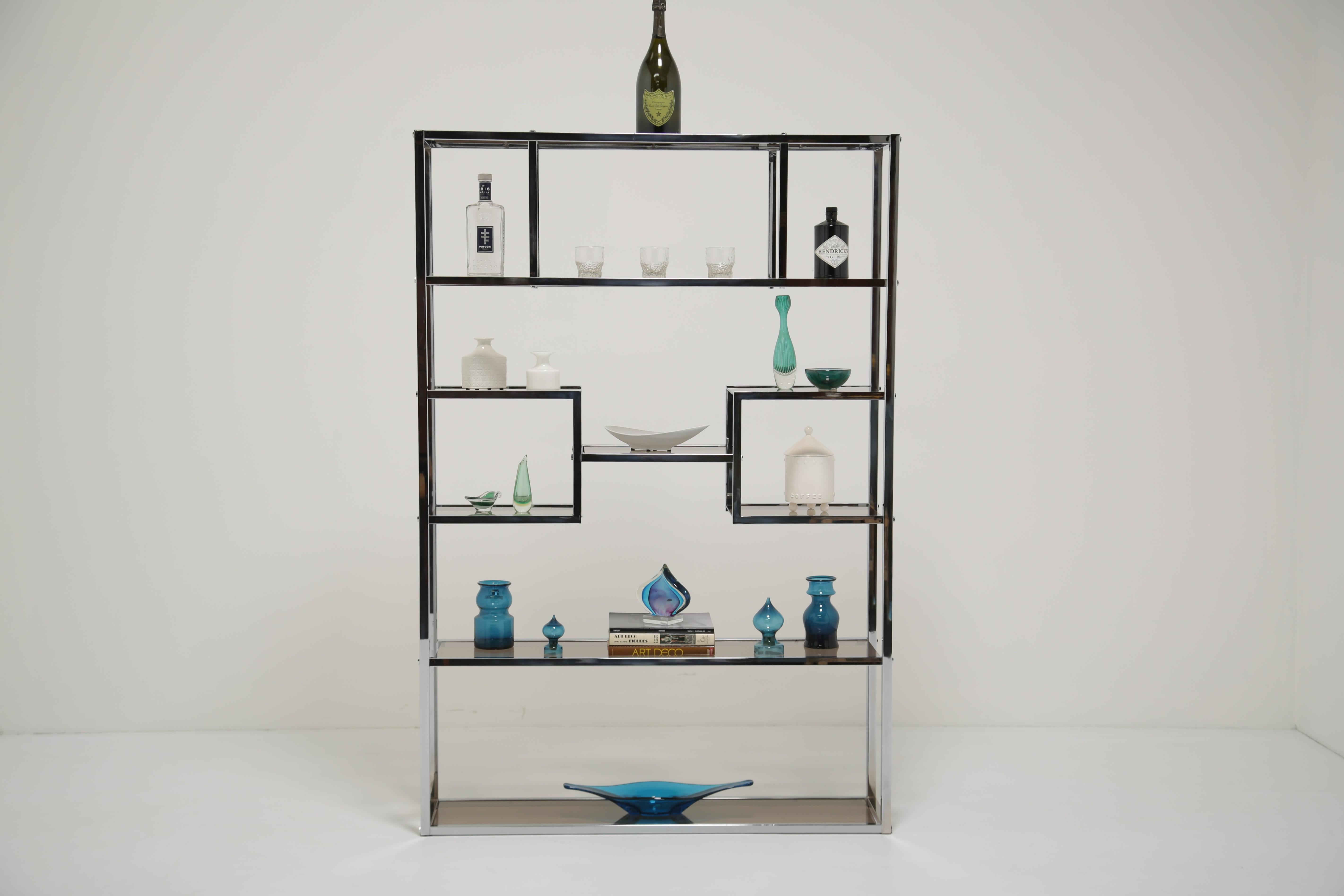 Etagere / Raumteiler aus Chrom und bronziertem Glas von Willy Rizzo 1970er Jahre im Angebot 10