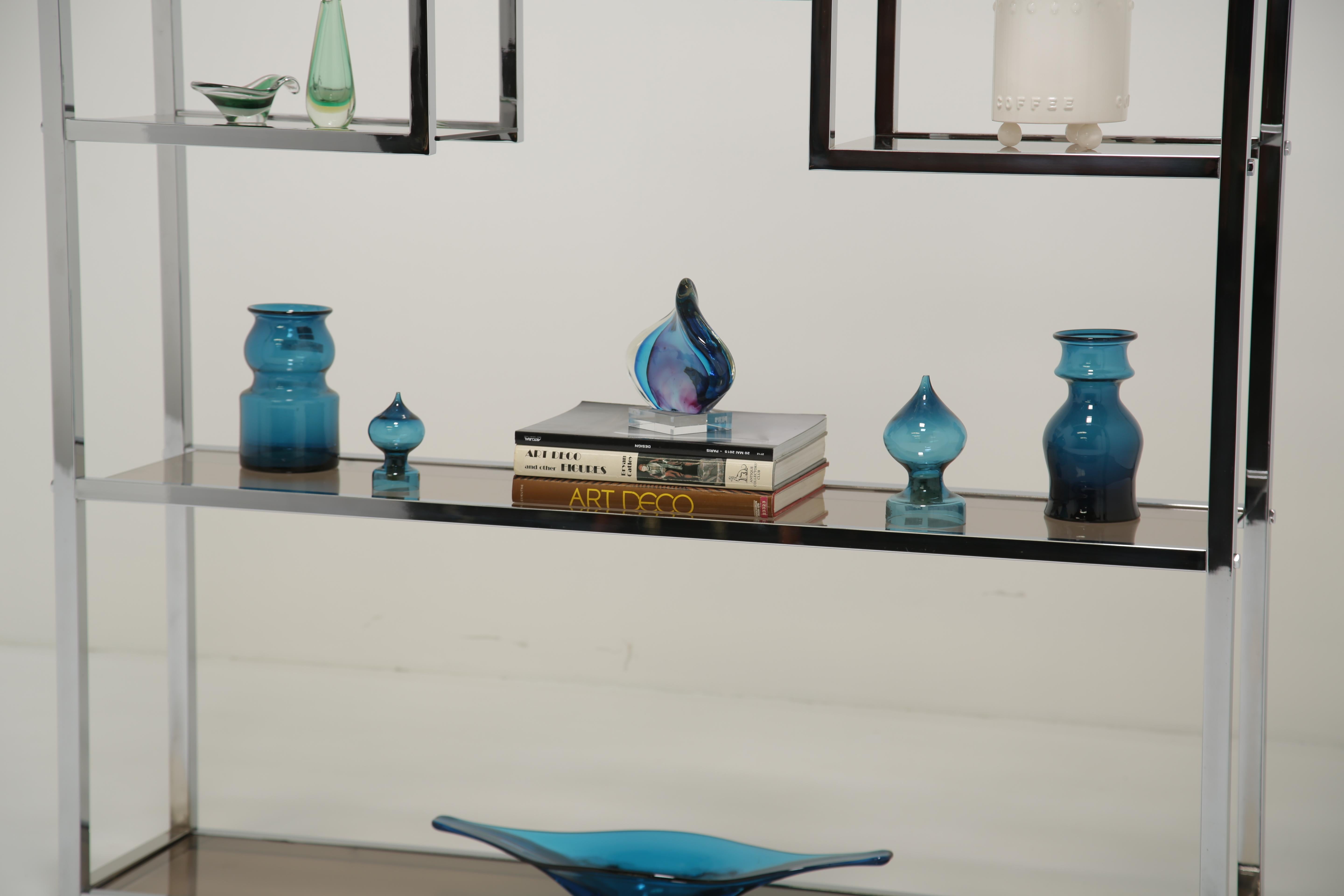 Etagere / Raumteiler aus Chrom und bronziertem Glas von Willy Rizzo 1970er Jahre im Angebot 11