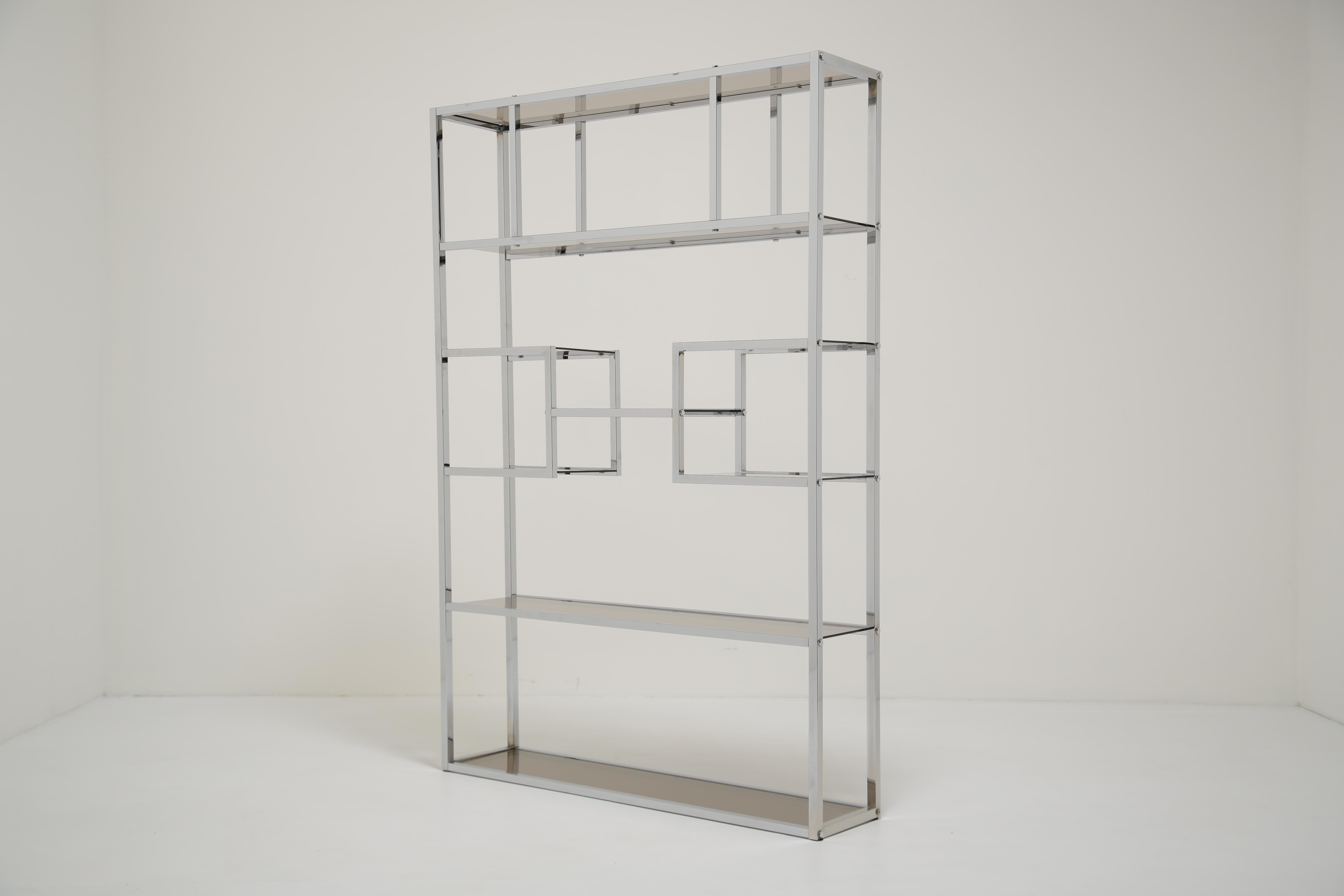 Etagere / Raumteiler aus Chrom und bronziertem Glas von Willy Rizzo 1970er Jahre im Angebot 1