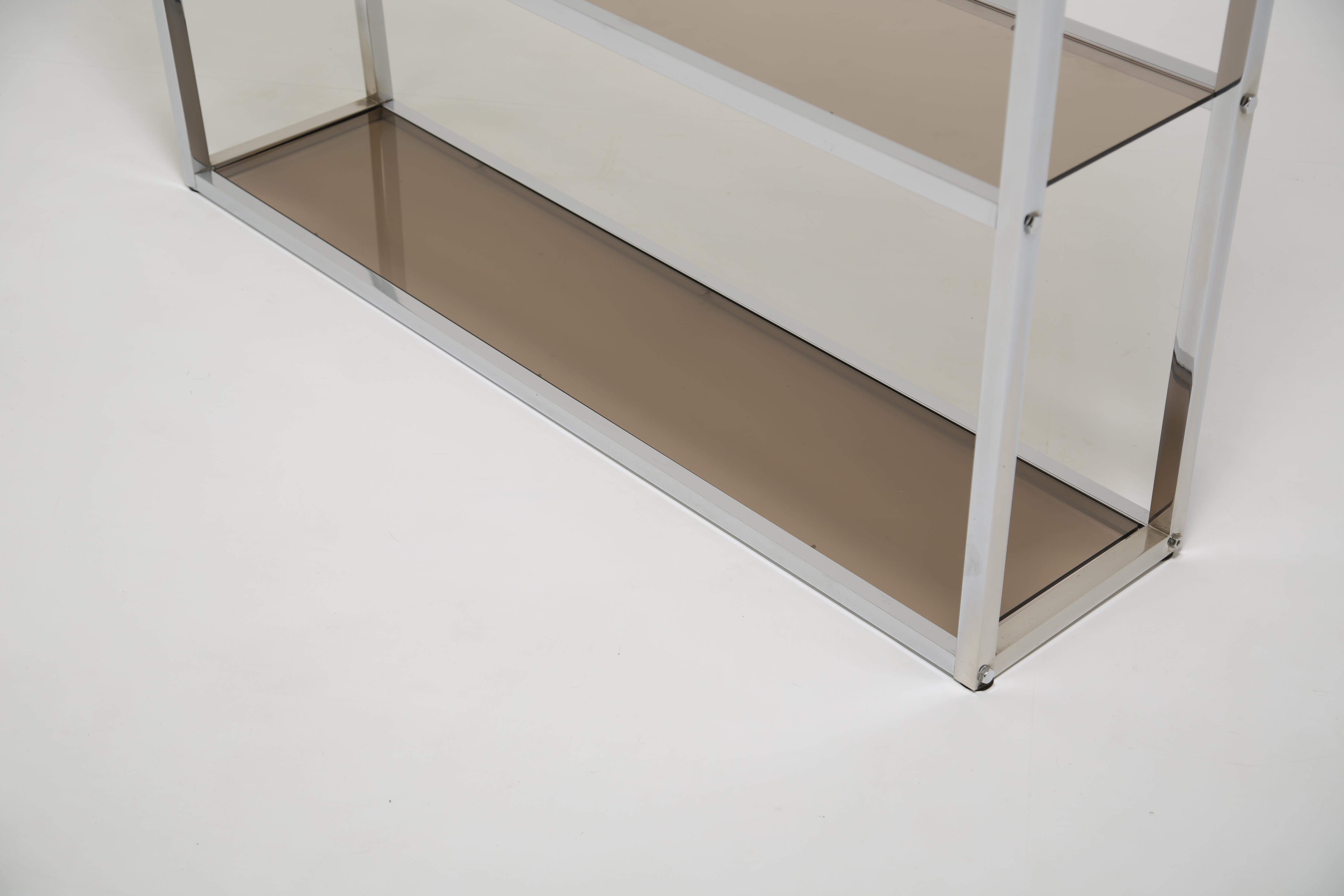 Etagere / Raumteiler aus Chrom und bronziertem Glas von Willy Rizzo 1970er Jahre im Angebot 2