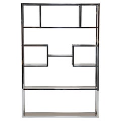 Etagere / Divisorio di metà secolo in cromo e vetro bronzato di Willy Rizzo 1970s