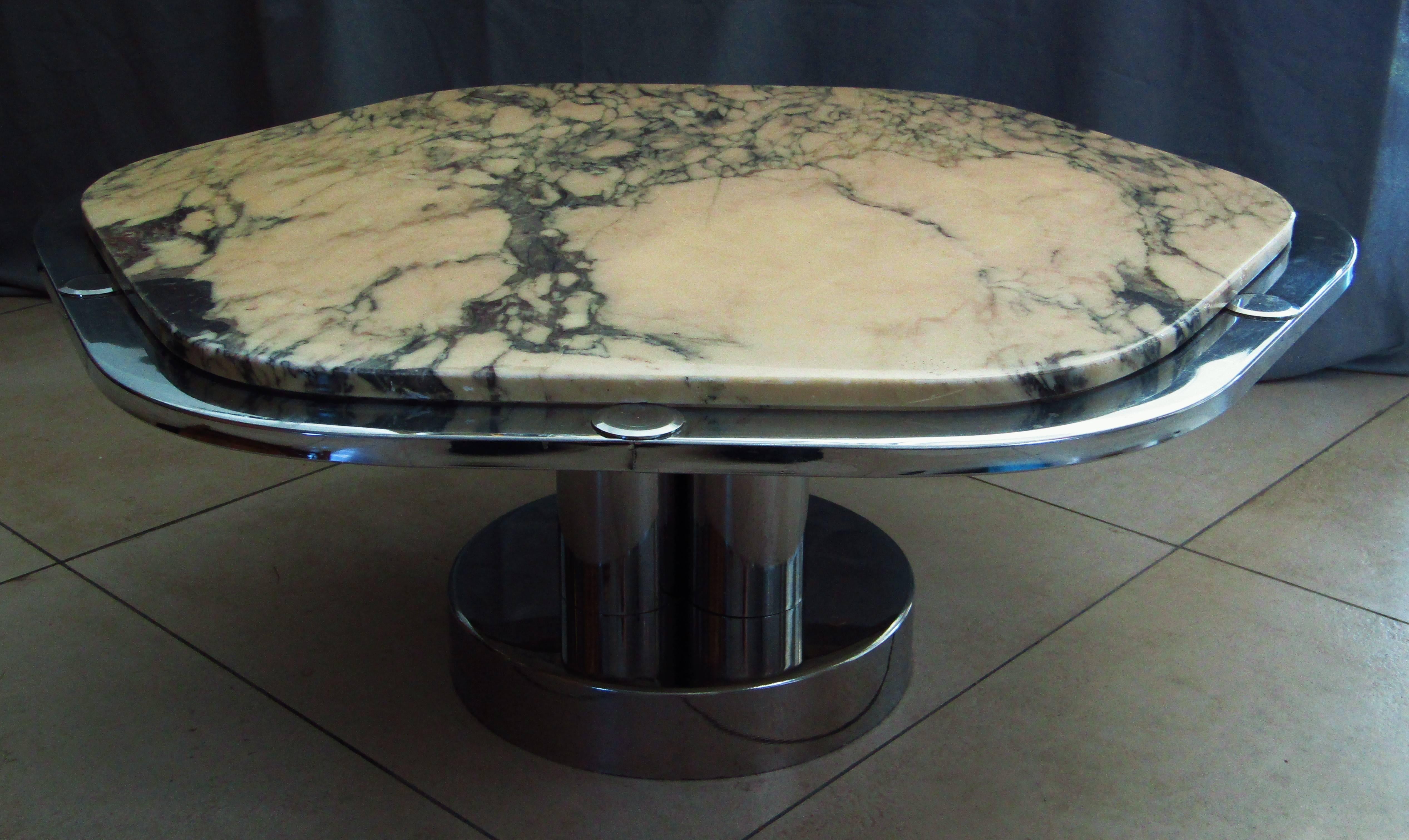 Midcentury Chrome and Carrara Marble Coffee Table, France, 1968 4