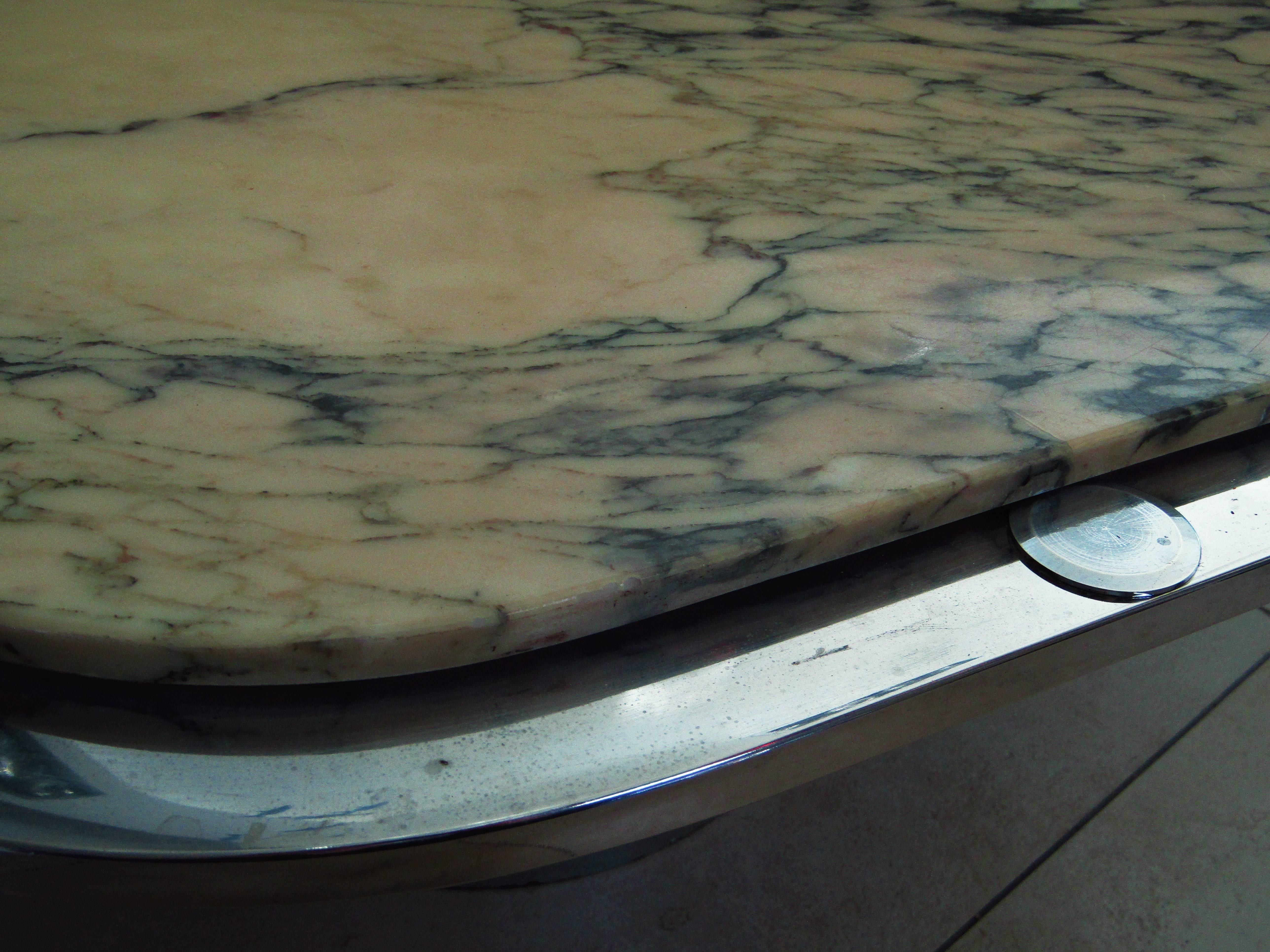 French Midcentury Chrome and Carrara Marble Coffee Table, France, 1968
