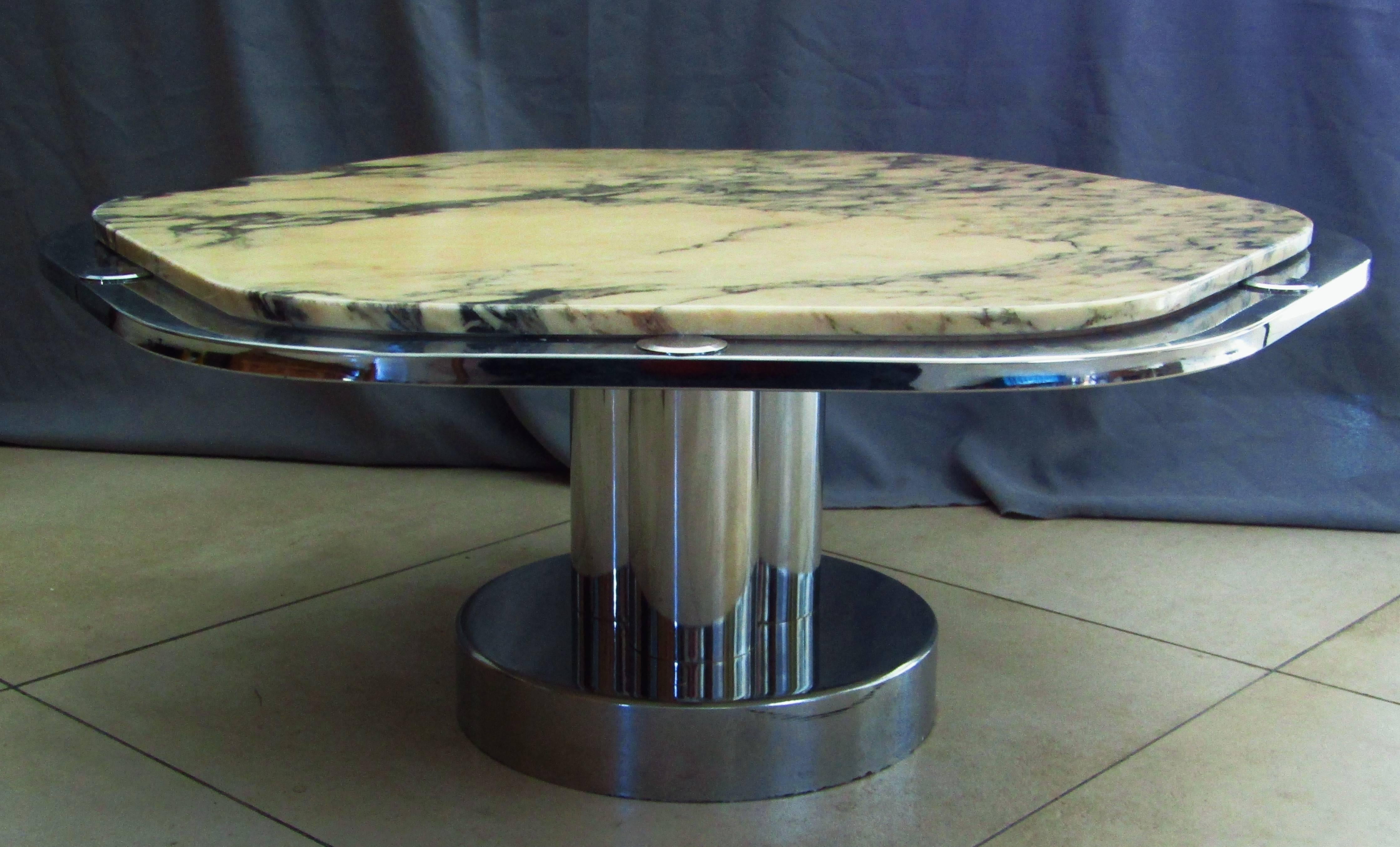 Midcentury Chrome and Carrara Marble Coffee Table, France, 1968 2