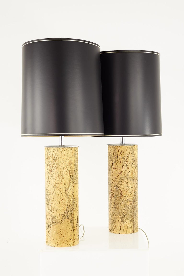 Mid-Century Modern Mid Century Chrome and Cork Table Lamps, Pair For Sale