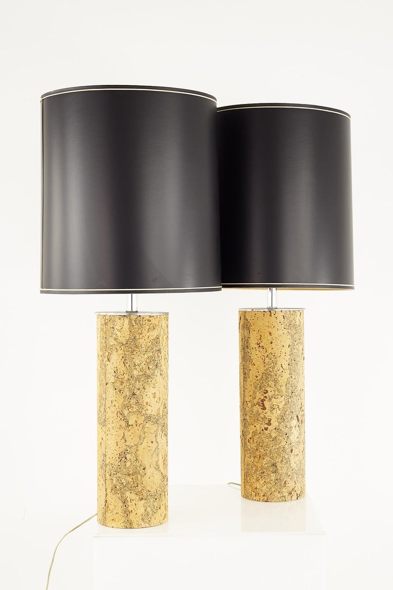 American Mid Century Chrome and Cork Table Lamps, Pair For Sale