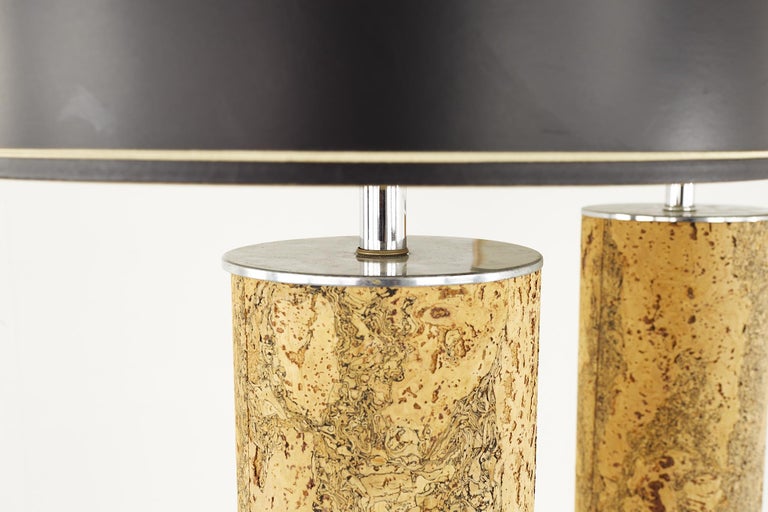 Late 20th Century Mid Century Chrome and Cork Table Lamps, Pair For Sale