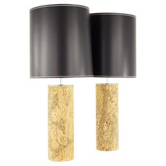Mid Century Chrome and Cork Table Lamps, Pair