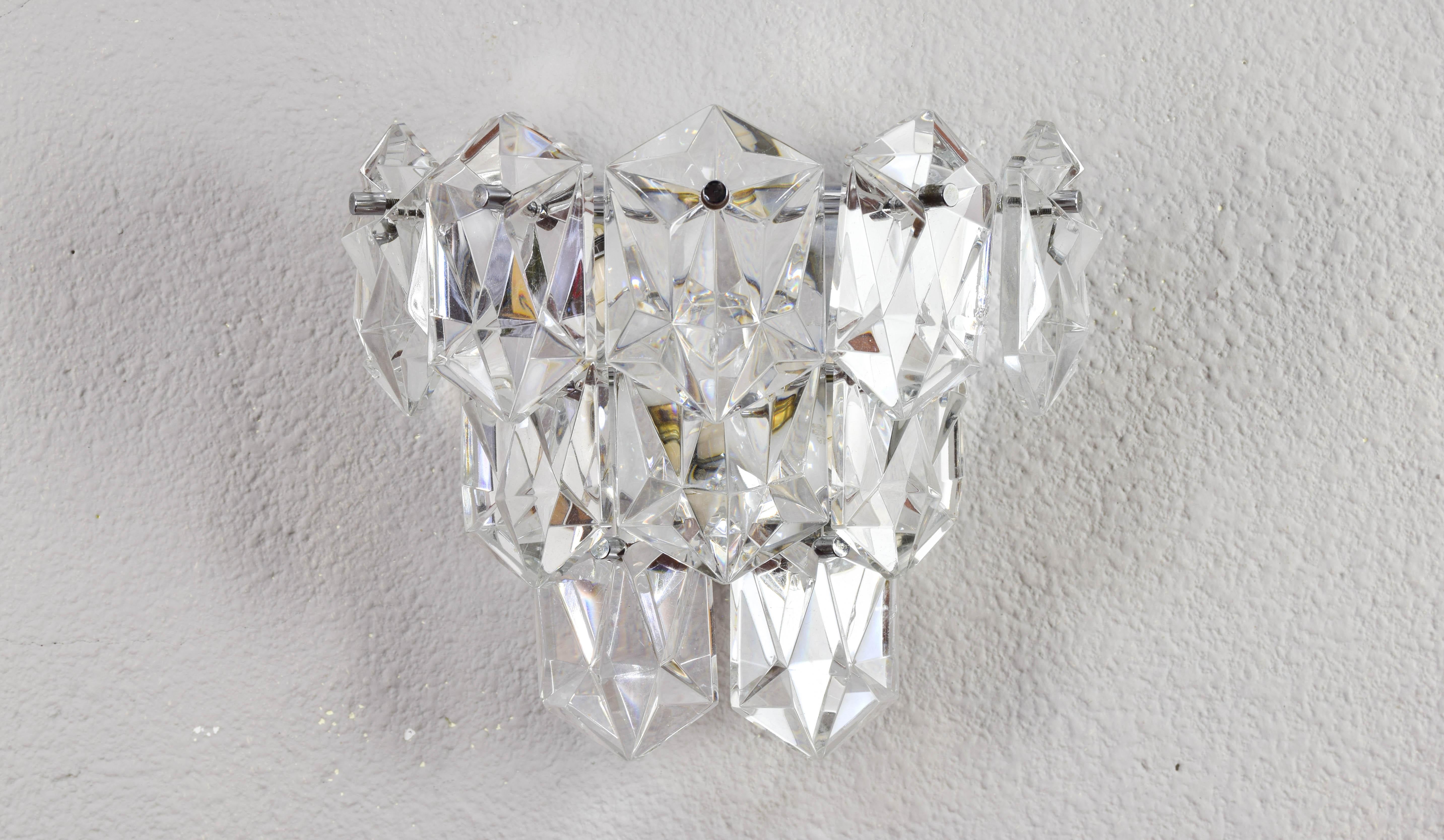 Mid-20th Century Mid Century Chrome and Crystal Glass Kinkeldey Sconce Wall Lamp Germany, 1960 For Sale