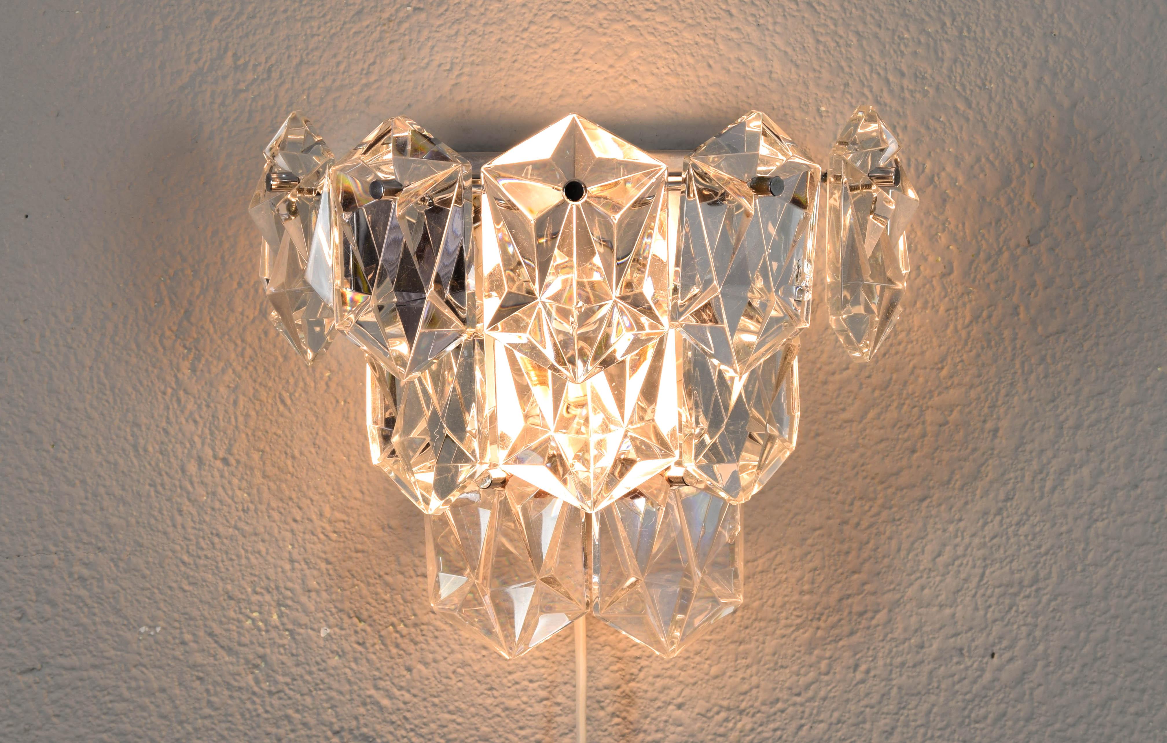 Mid Century Chrome and Crystal Glass Kinkeldey Sconce Wall Lamp Germany, 1960 For Sale 1