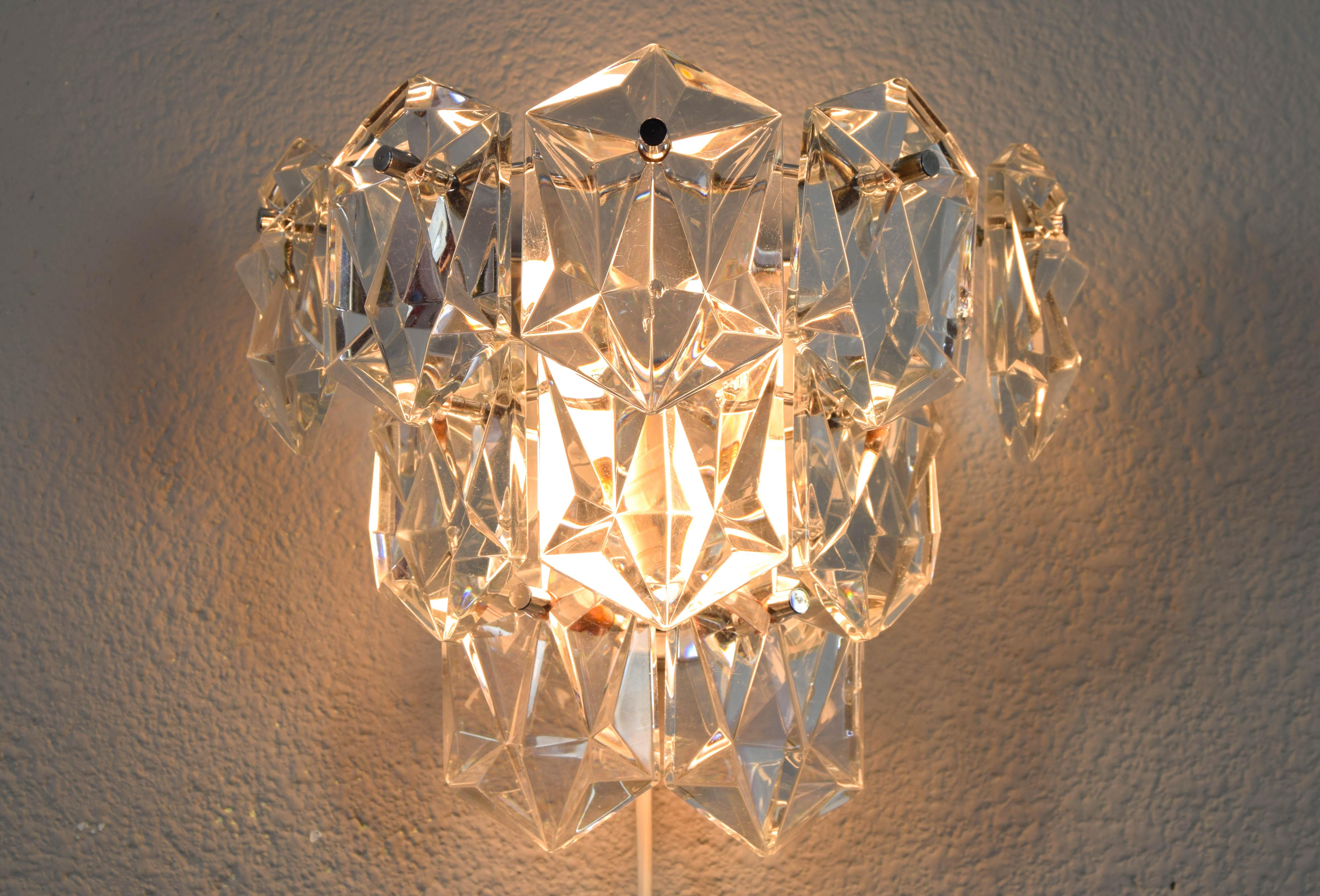 Mid Century Chrome and Crystal Glass Kinkeldey Sconce Wall Lamp Germany, 1960 For Sale 3