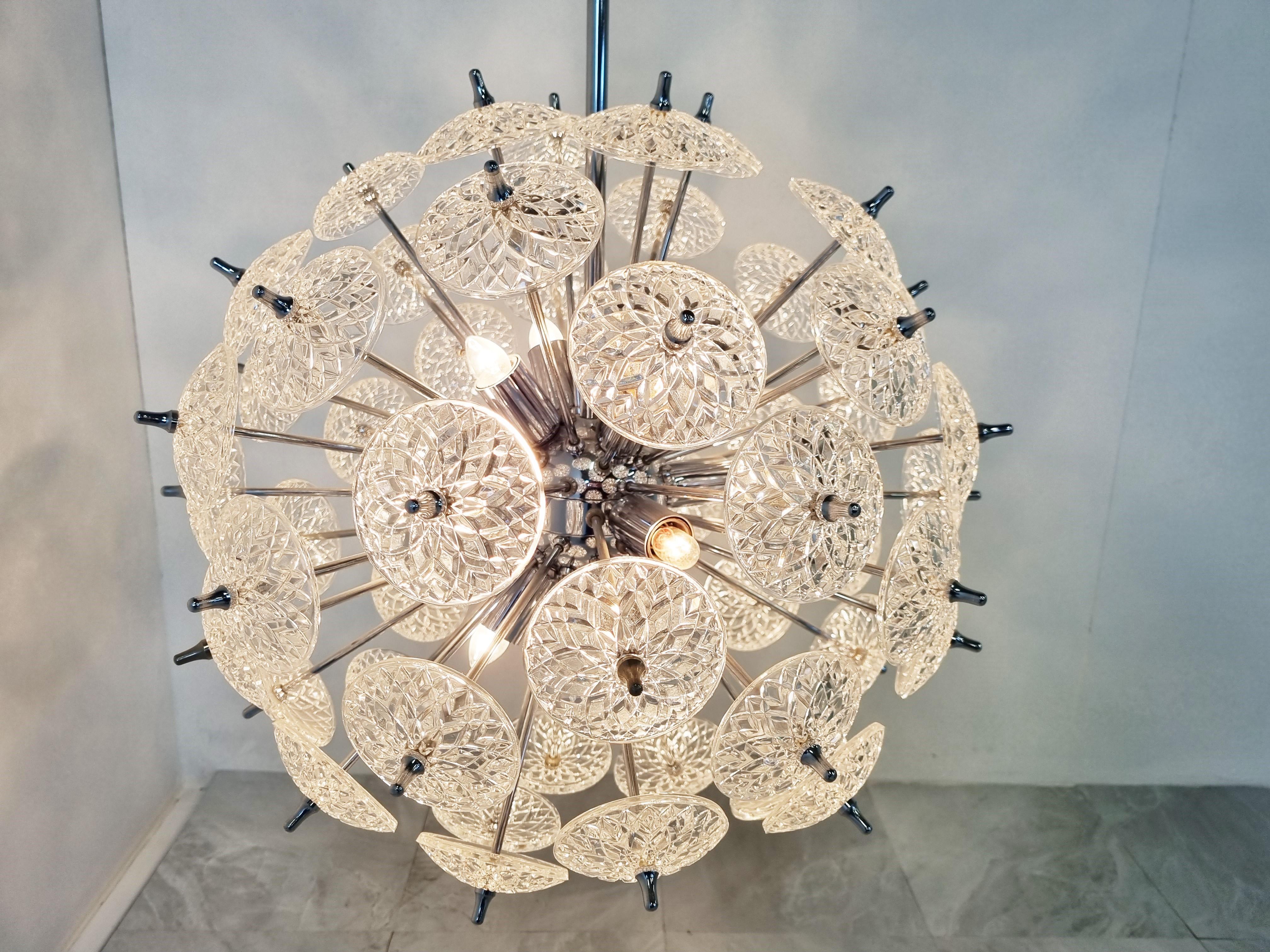 Mid Century Chrome and Crystal Sputnik Chandelier by Val Saint Lambert, 1960s In Good Condition In HEVERLEE, BE