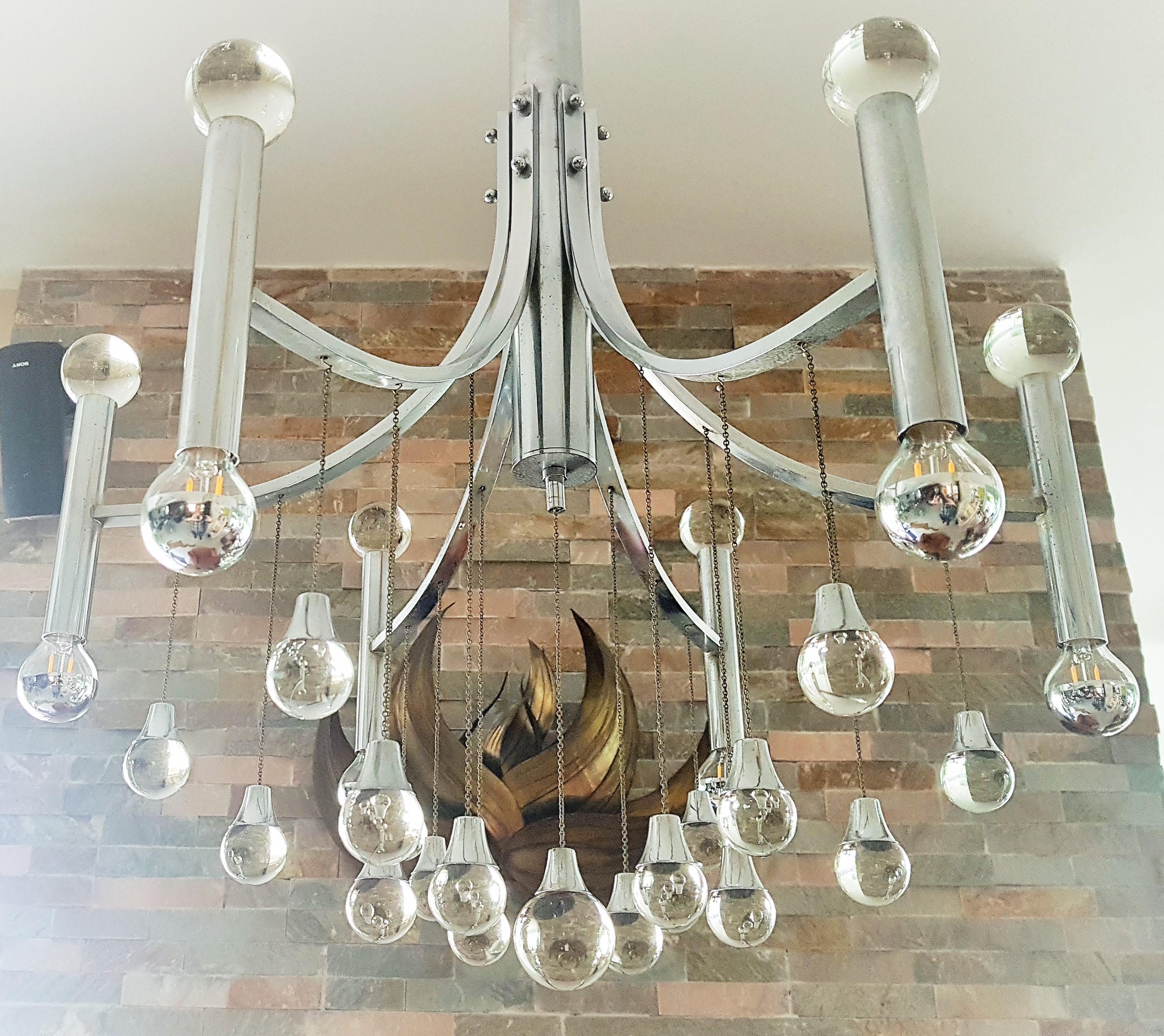 Mid-Century Chrome and Glass Ball Chandelier Sciolari, Italy 1960s For Sale 4