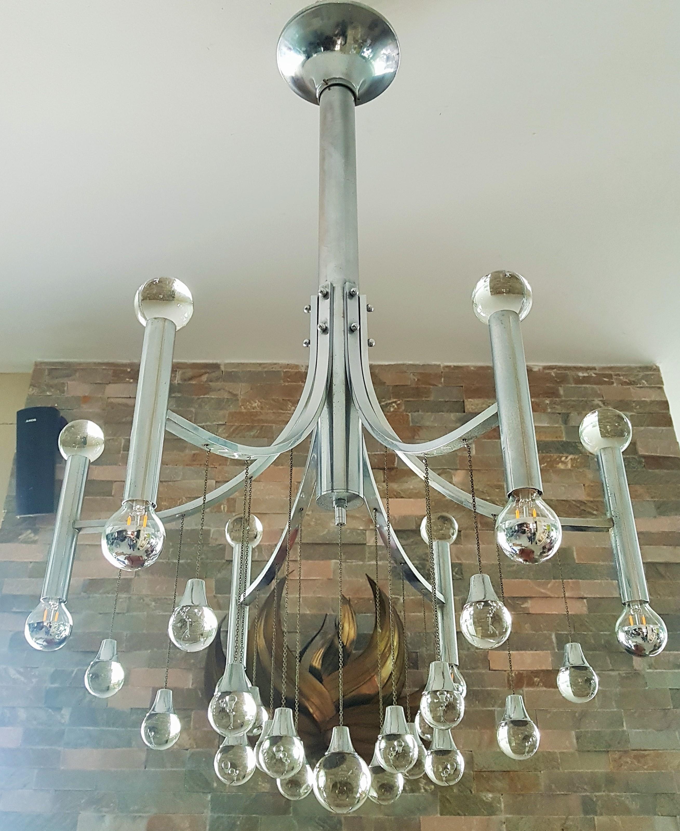 Mid-Century Chrome and Glass Ball Chandelier Sciolari, Italy 1960s For Sale 5