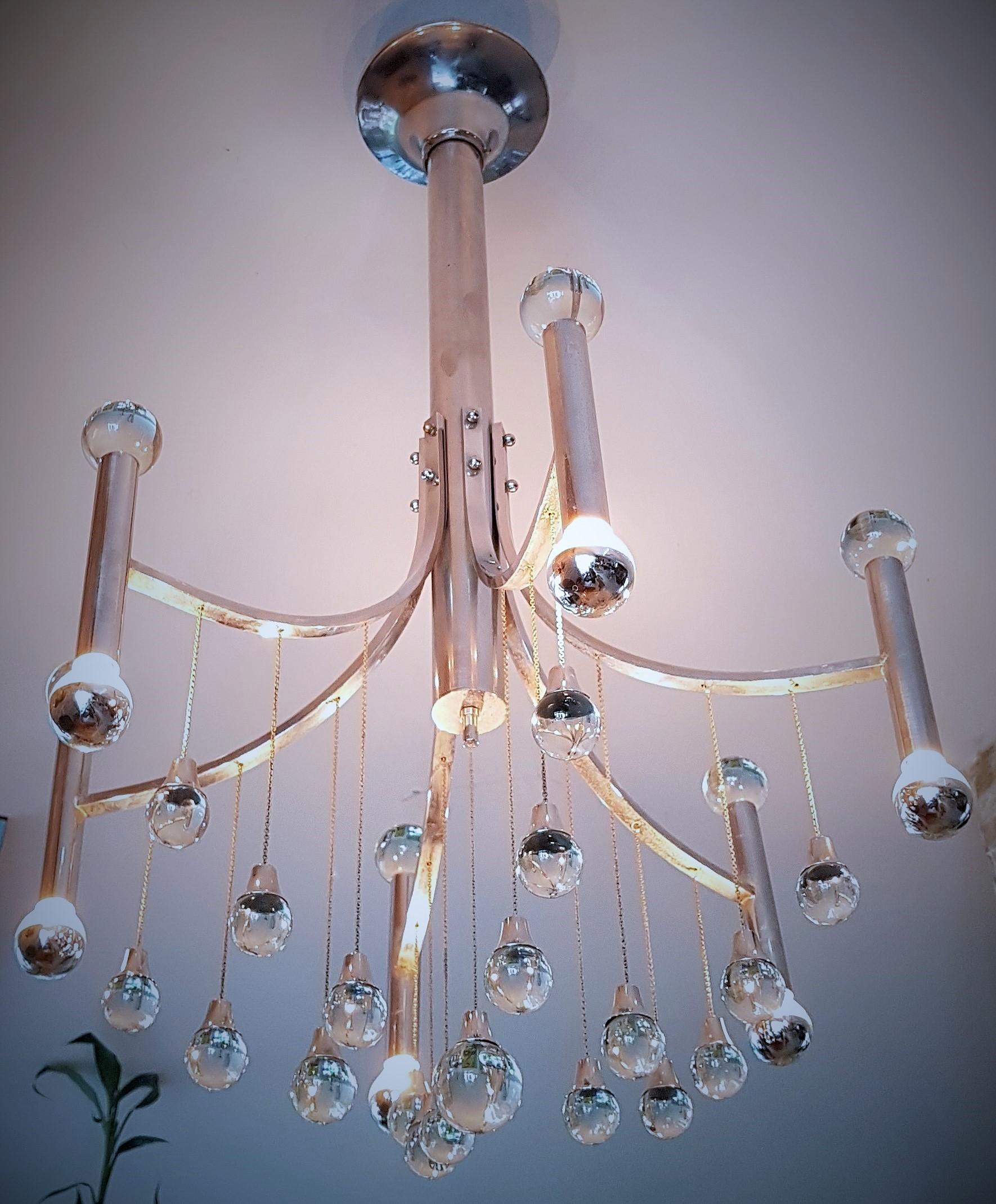 Mid-Century Chrome and Glass Ball Chandelier Sciolari, Italy 1960s For Sale 7