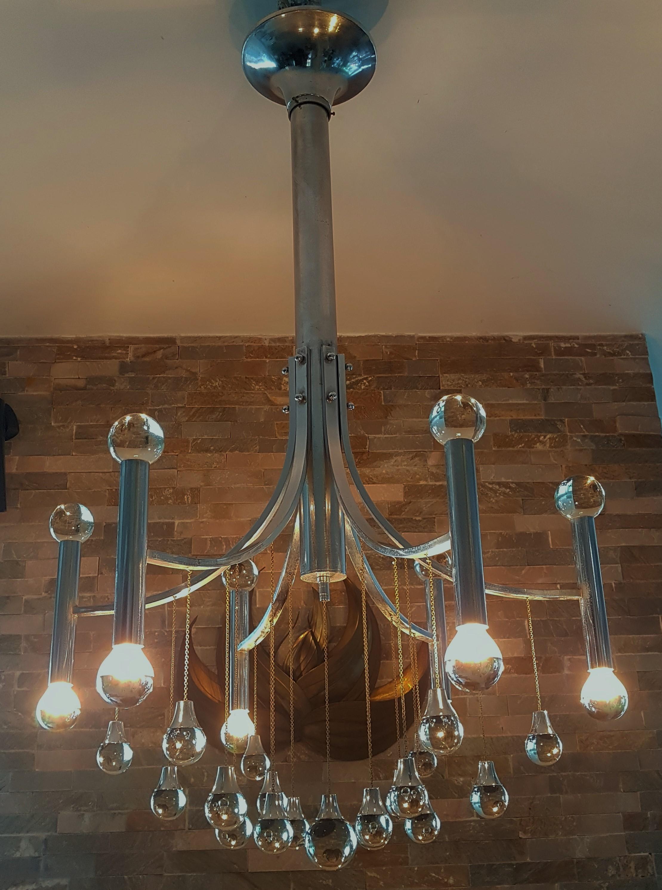Mid-Century Chrome and Glass Ball Chandelier Sciolari, Italy 1960s For Sale 10