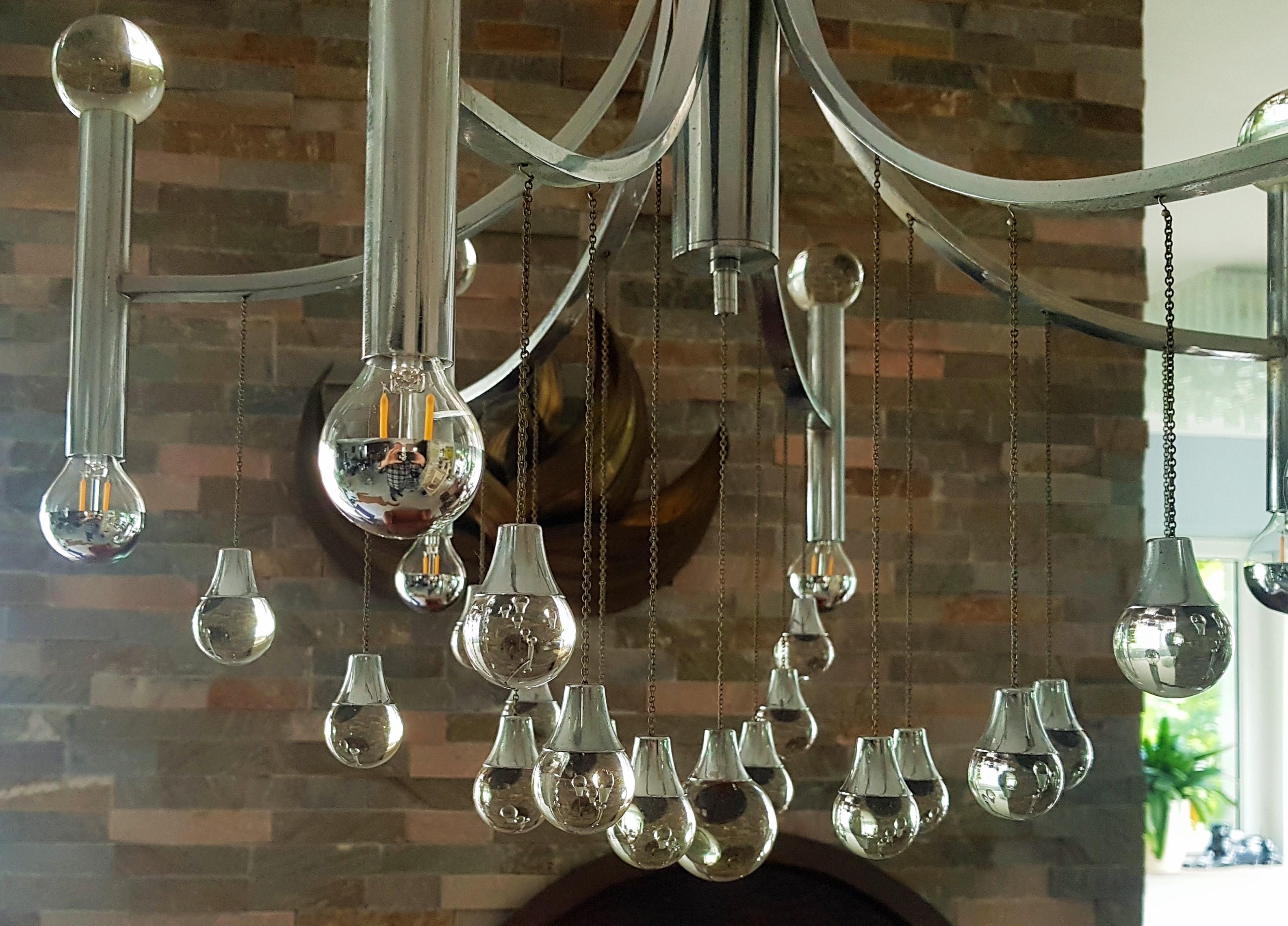 Mid-Century Chrome and Glass Ball Chandelier Sciolari, Italy 1960s For Sale 12