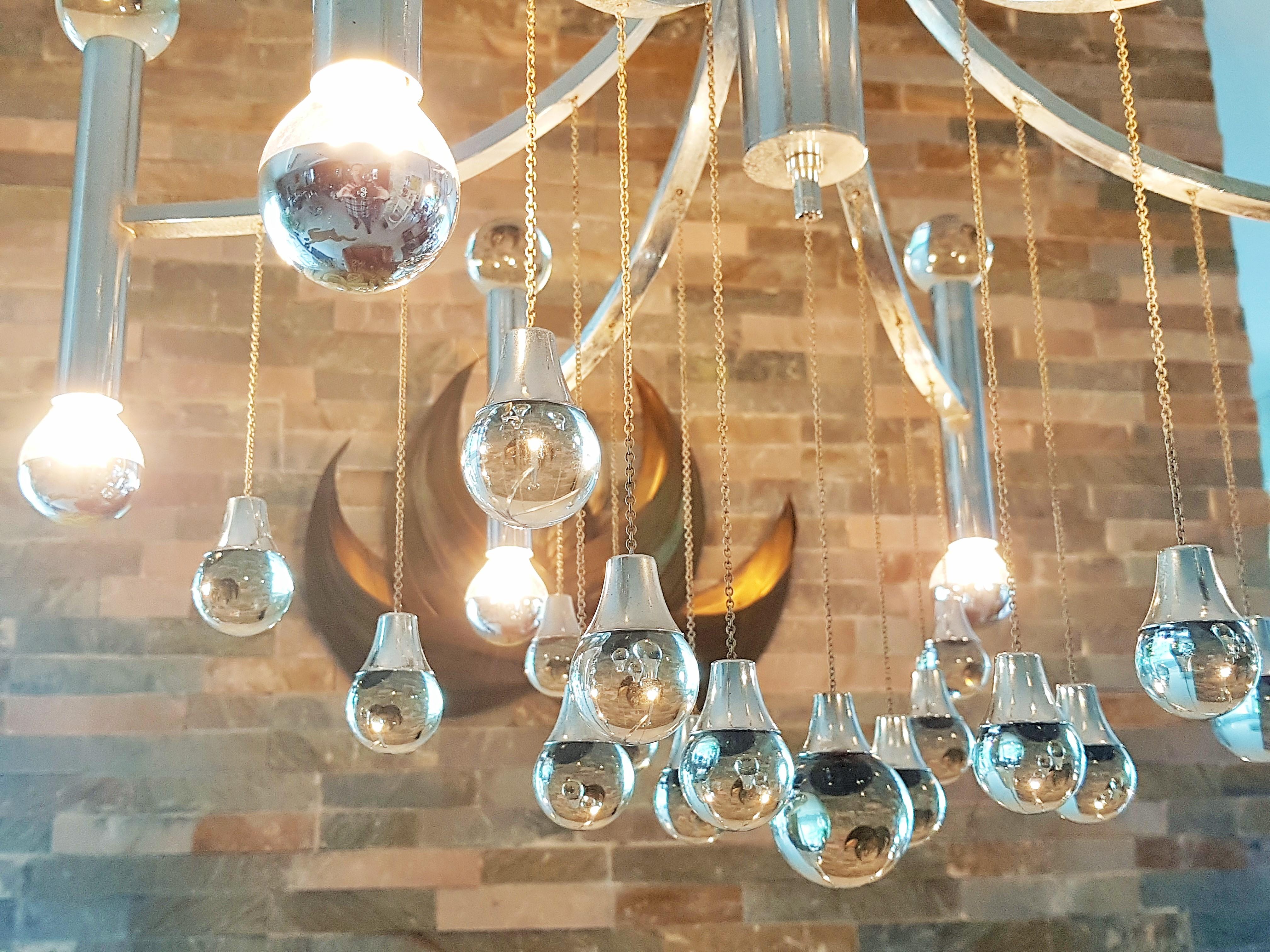 Mid-Century Chrome and Glass Ball Chandelier Sciolari, Italy 1960s For Sale 14
