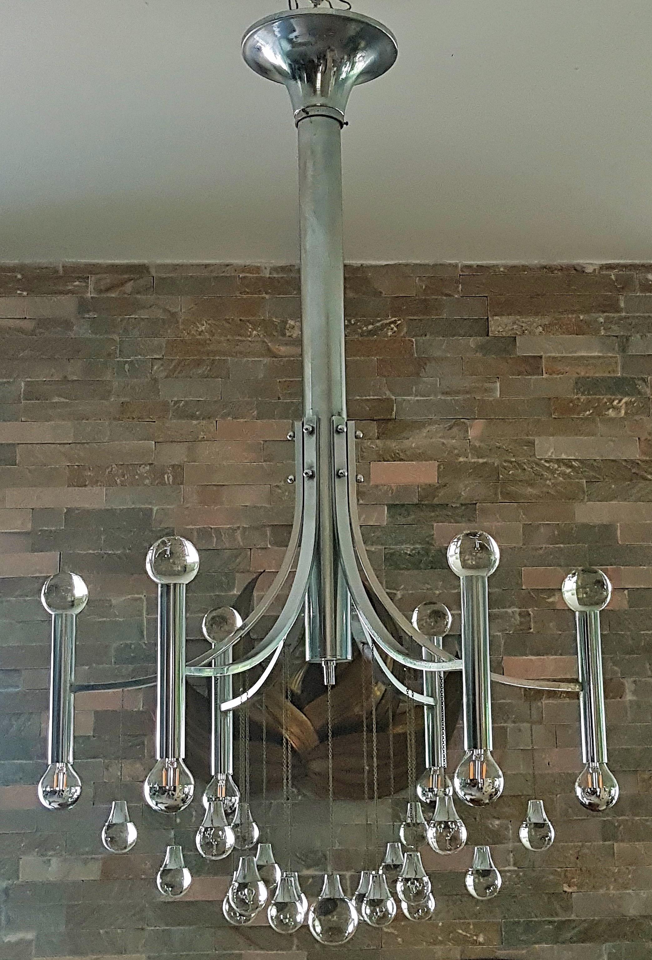 Mid-20th Century Mid-Century Chrome and Glass Ball Chandelier Sciolari, Italy 1960s For Sale