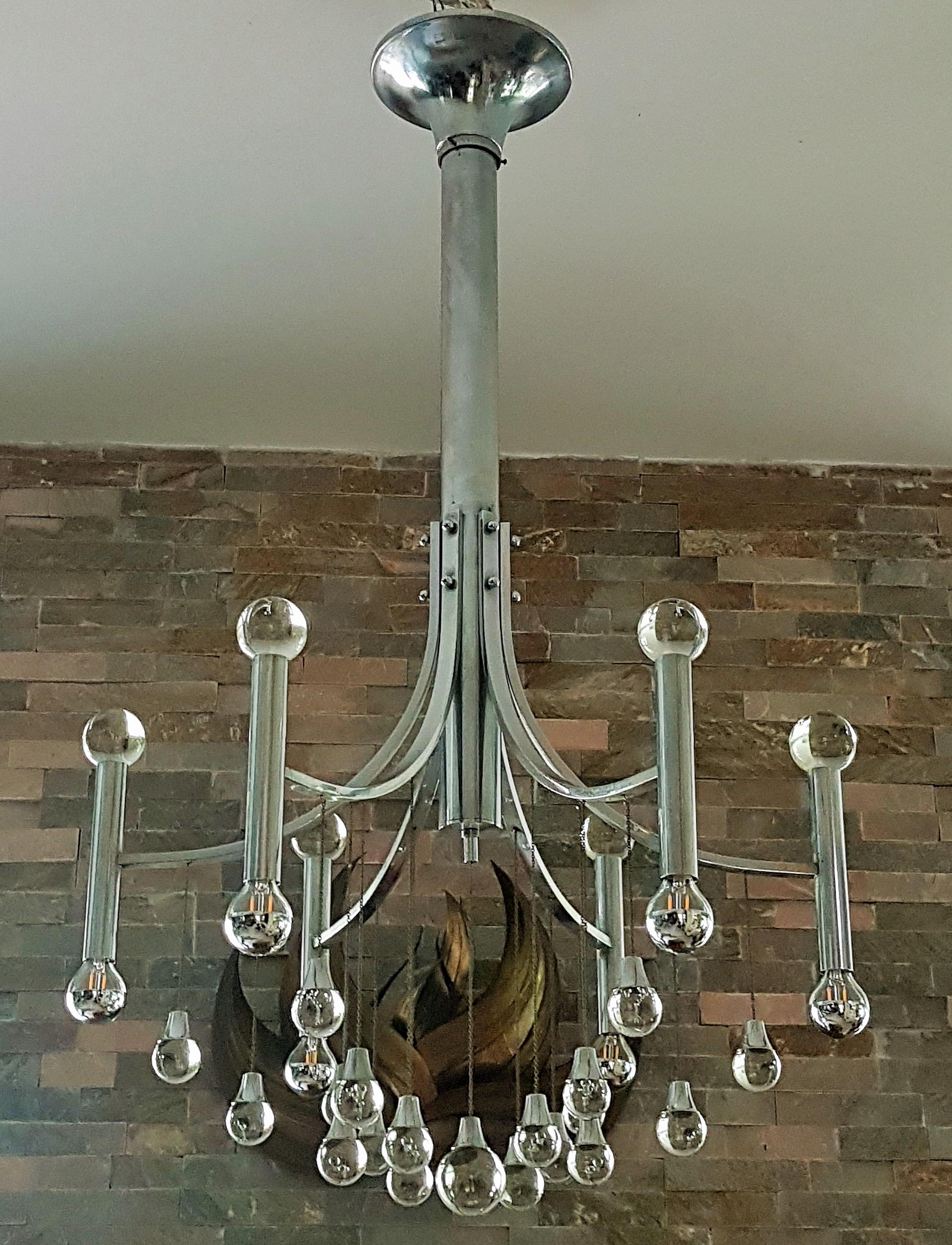 Mid-Century Chrome and Glass Ball Chandelier Sciolari, Italy 1960s For Sale 1