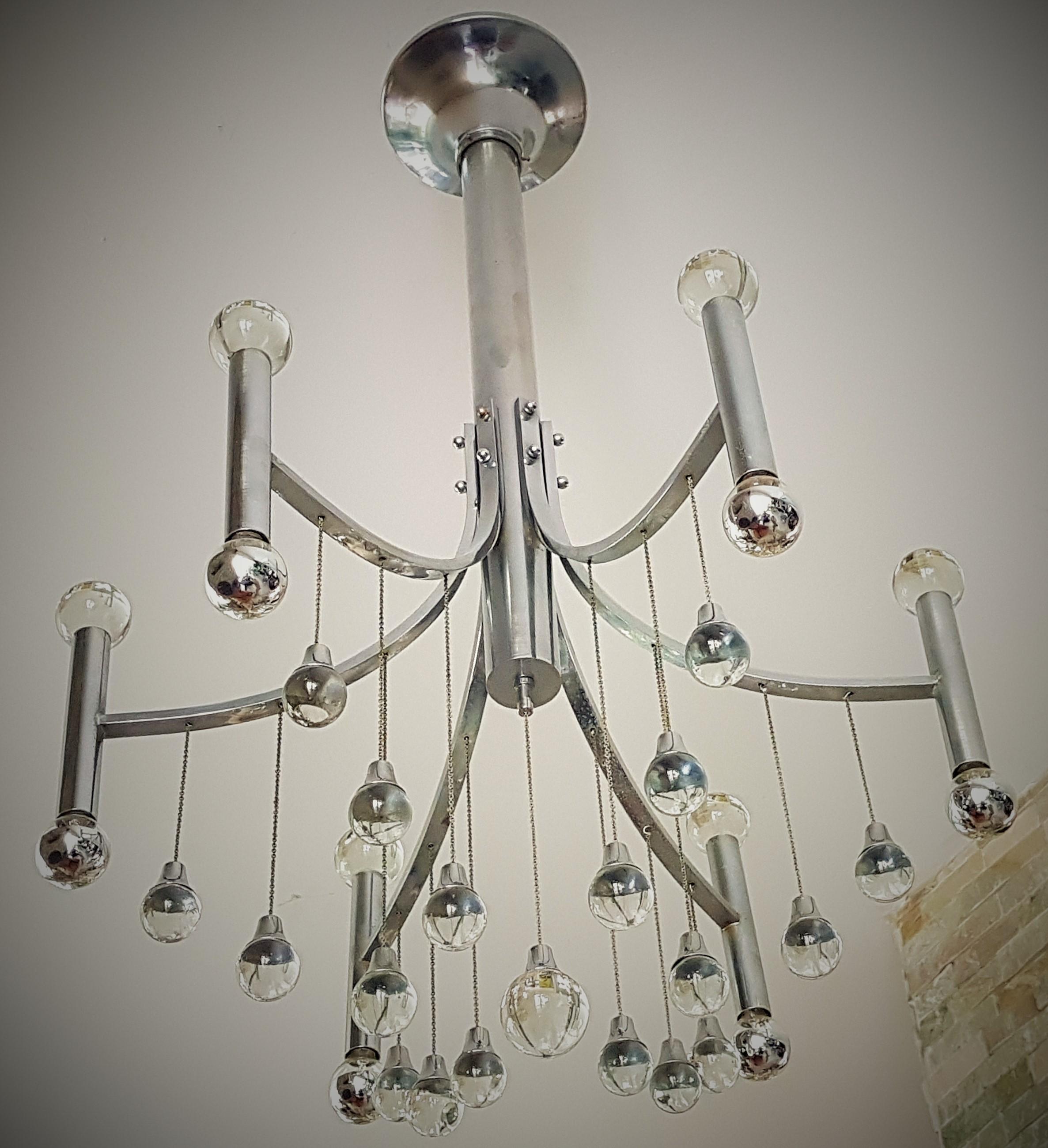 Mid-Century Chrome and Glass Ball Chandelier Sciolari, Italy 1960s For Sale 2