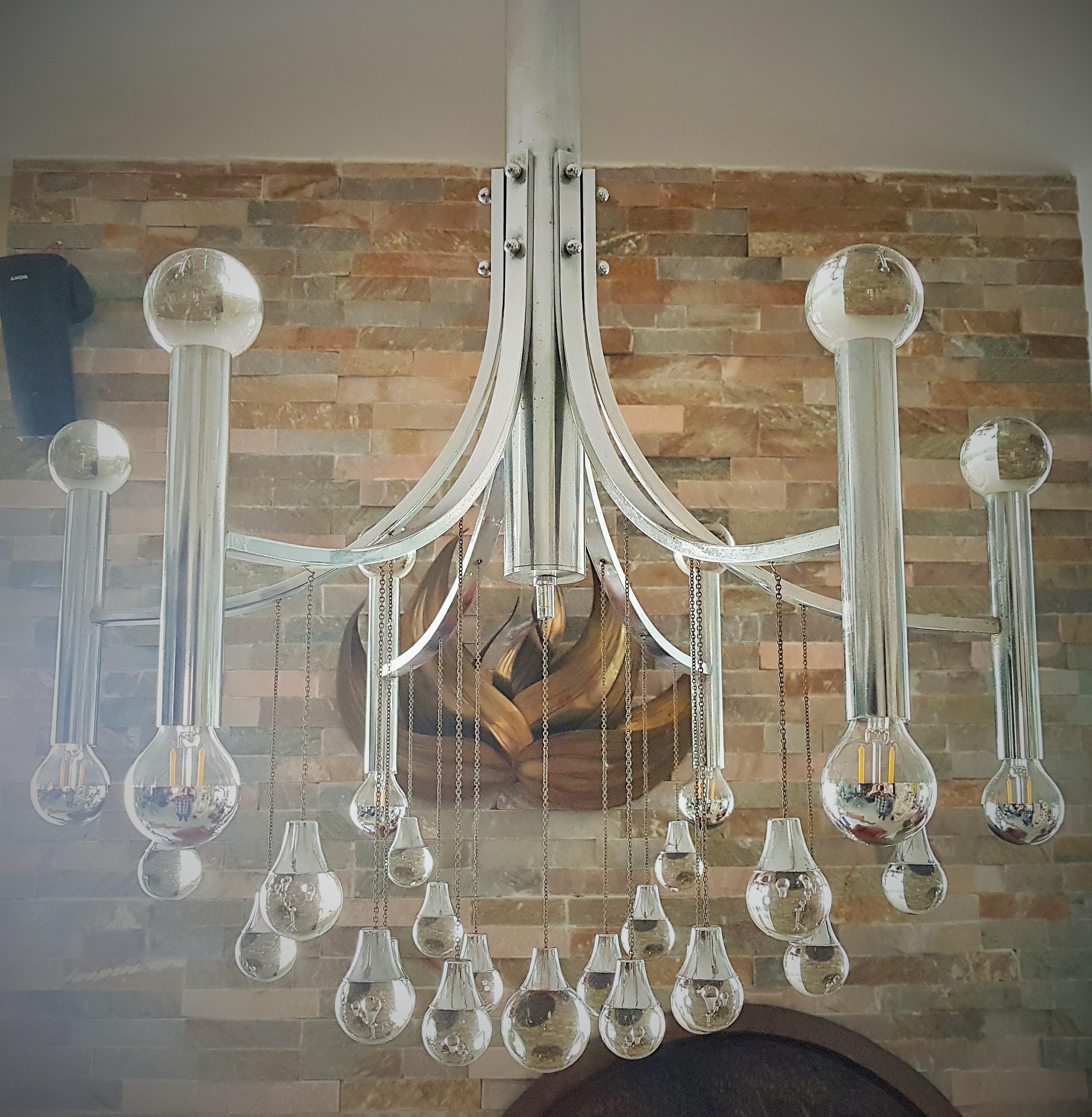 Mid-Century Chrome and Glass Ball Chandelier Sciolari, Italy 1960s For Sale 3