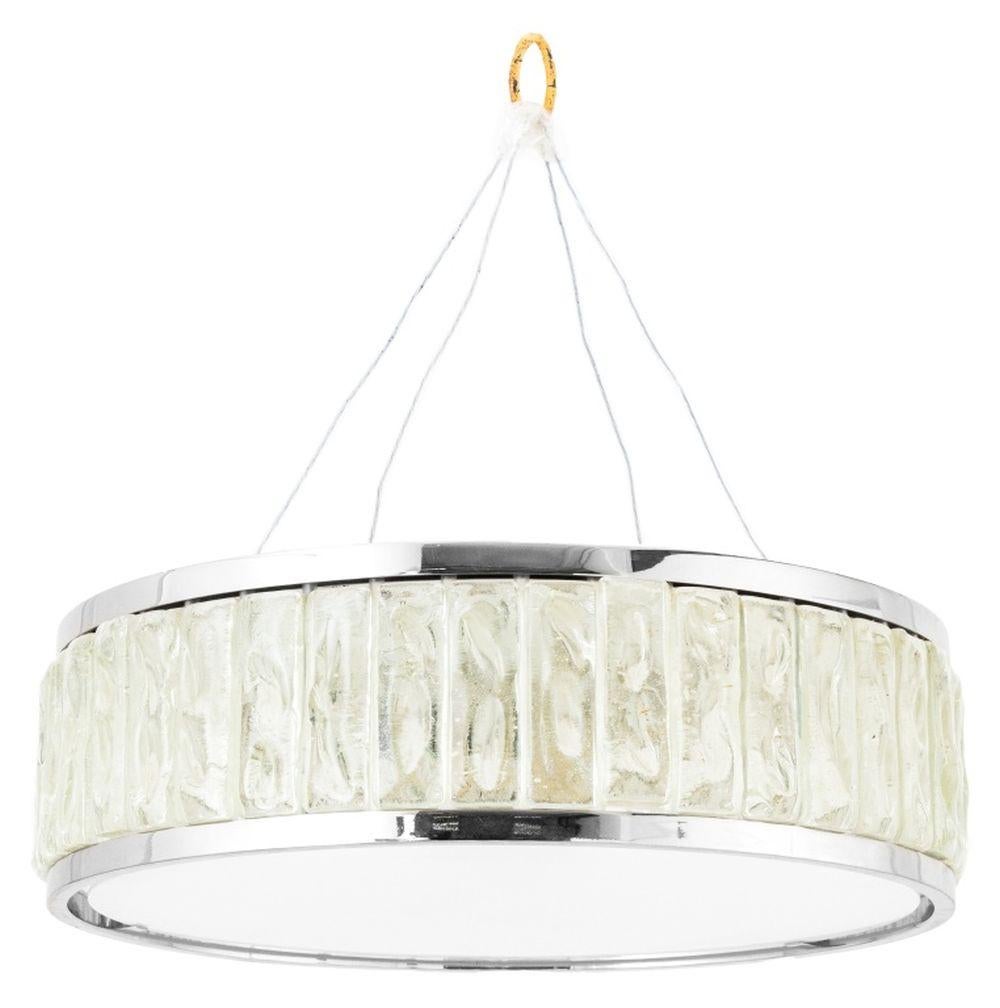 Mid-Century Modern Chrome and Glass Ceiling Fixture Light, circa 1970, apparently unmarked. 5.5