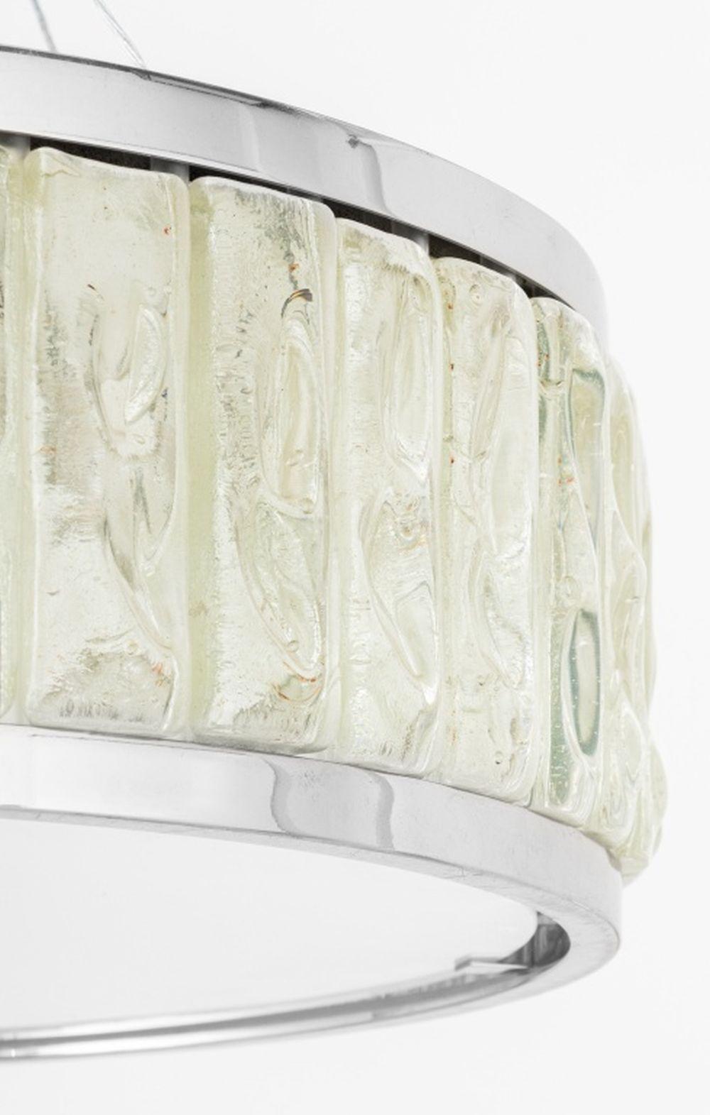 Mid-Century Chrome and Glass Ceiling Fixture Light In Good Condition For Sale In Astoria, NY