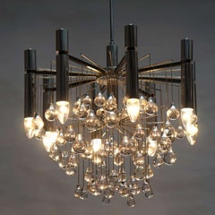 Three Midcentury Chrome and Glass Chandeliers by Sciolari, Italy