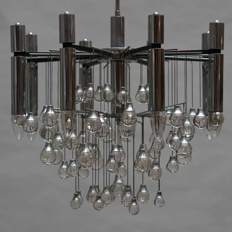 Mid-Century Modern Three Midcentury Chrome and Glass Chandeliers by Sciolari, Italy For Sale