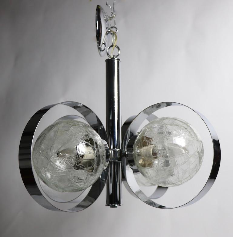 Mid Century  Chrome and Glass Chandelier For Sale 4