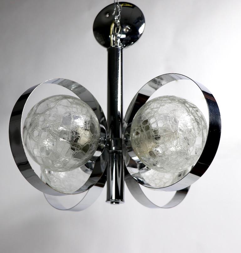 Mid-Century Modern Mid Century  Chrome and Glass Chandelier For Sale