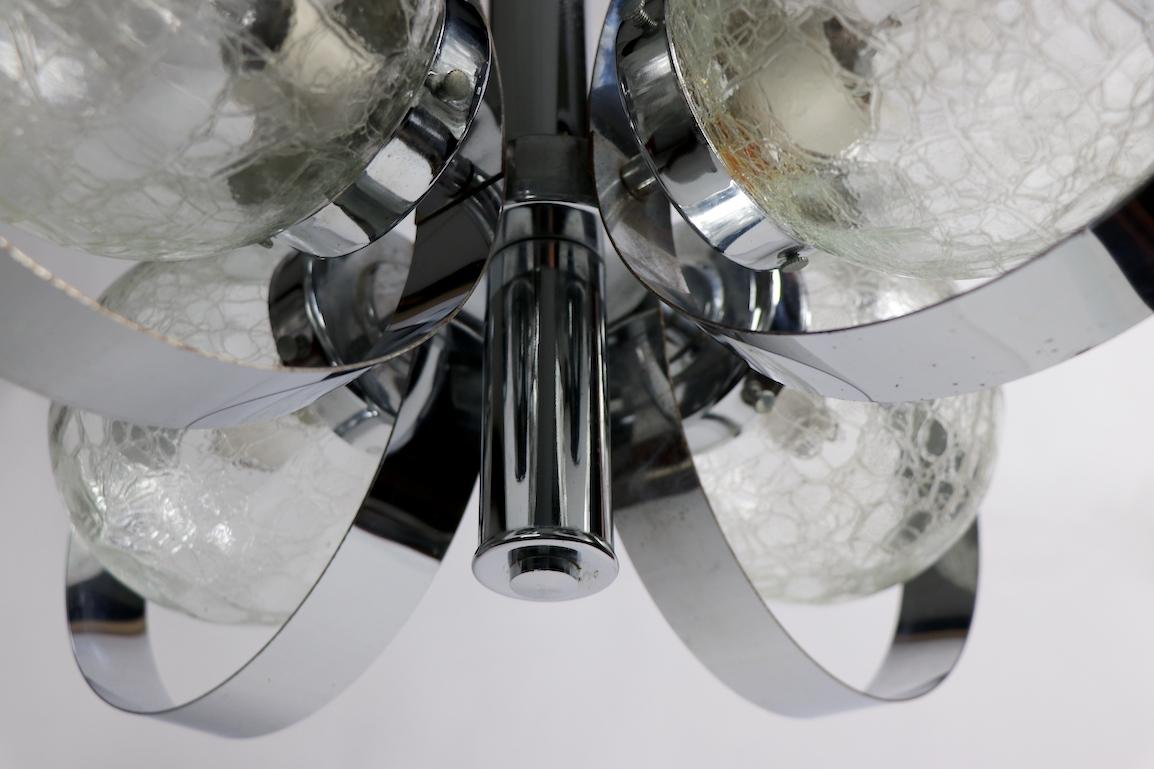 Late 20th Century Mid Century  Chrome and Glass Chandelier For Sale