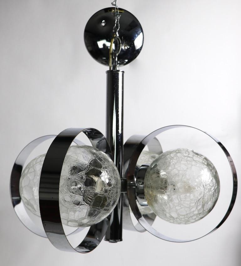 Mid Century  Chrome and Glass Chandelier For Sale 1