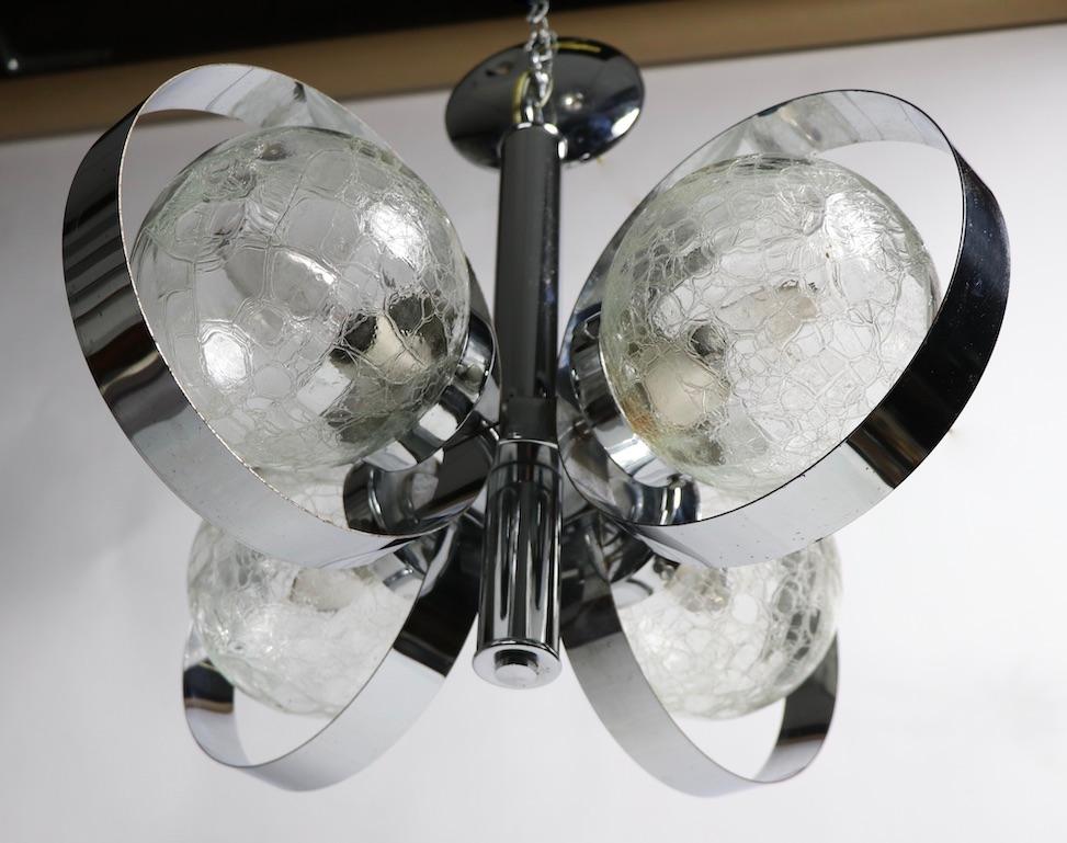 Mid Century  Chrome and Glass Chandelier For Sale 2