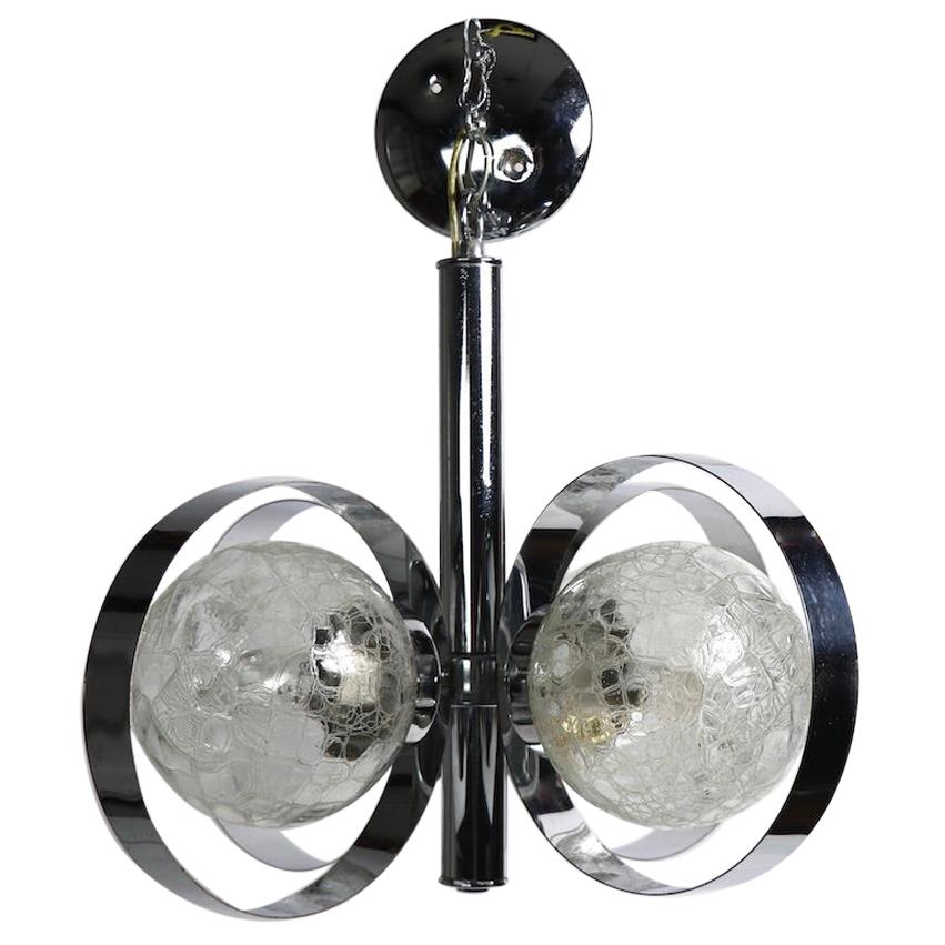 Mid Century  Chrome and Glass Chandelier For Sale