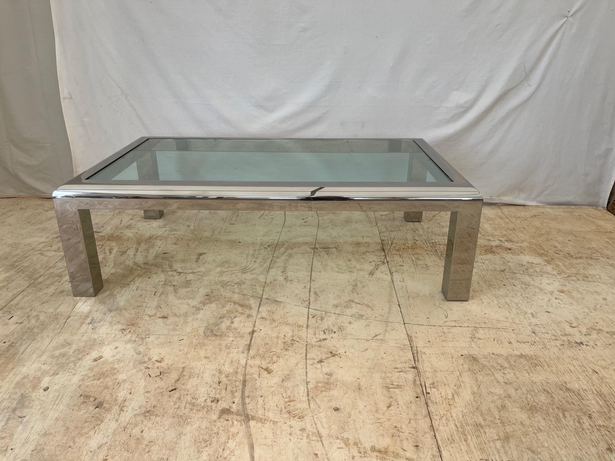 20ième siècle Table basse en chrome et verre du milieu du siècle dernier, d'après Pace en vente