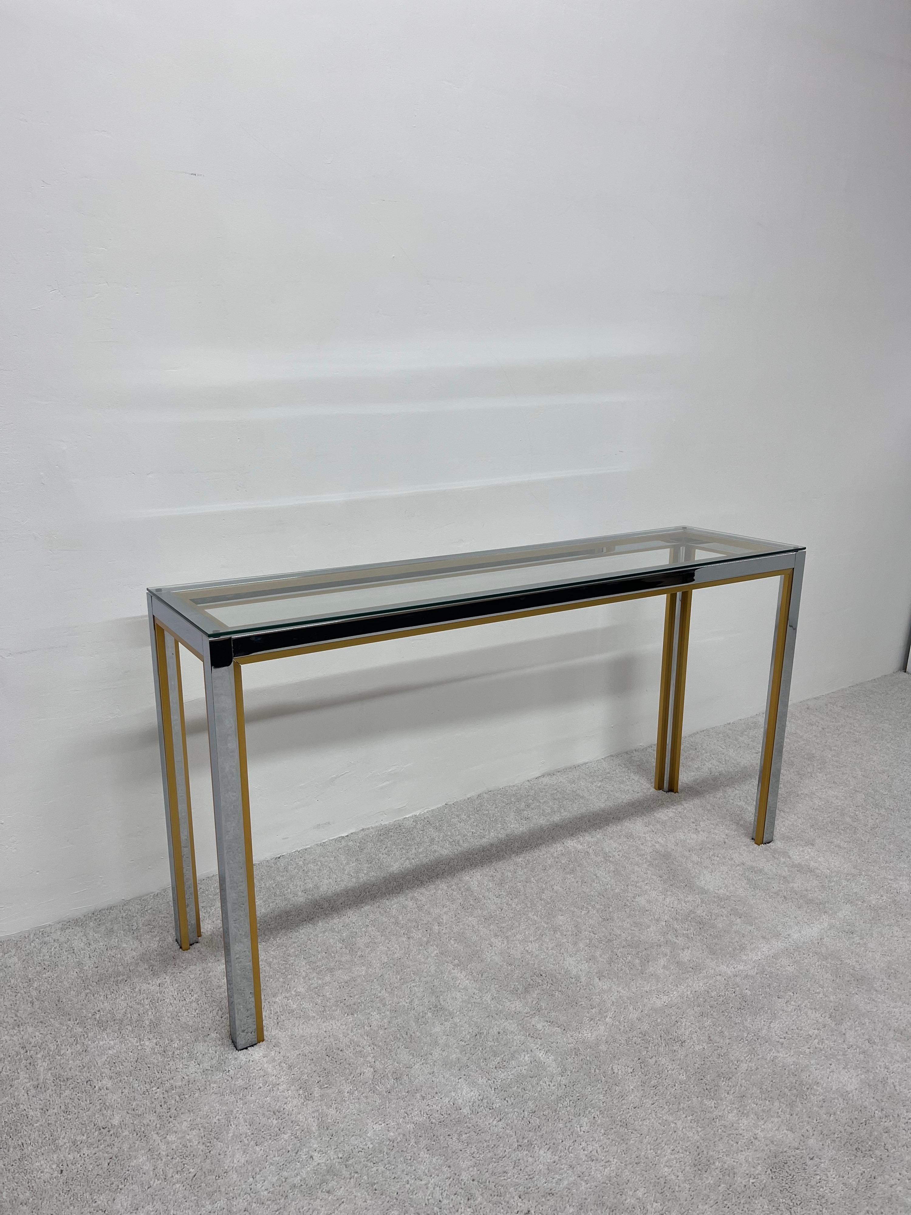 Mid-Century Modern Table console en chrome et verre du milieu du siècle dernier d'après Romeo Rega, Italie en vente