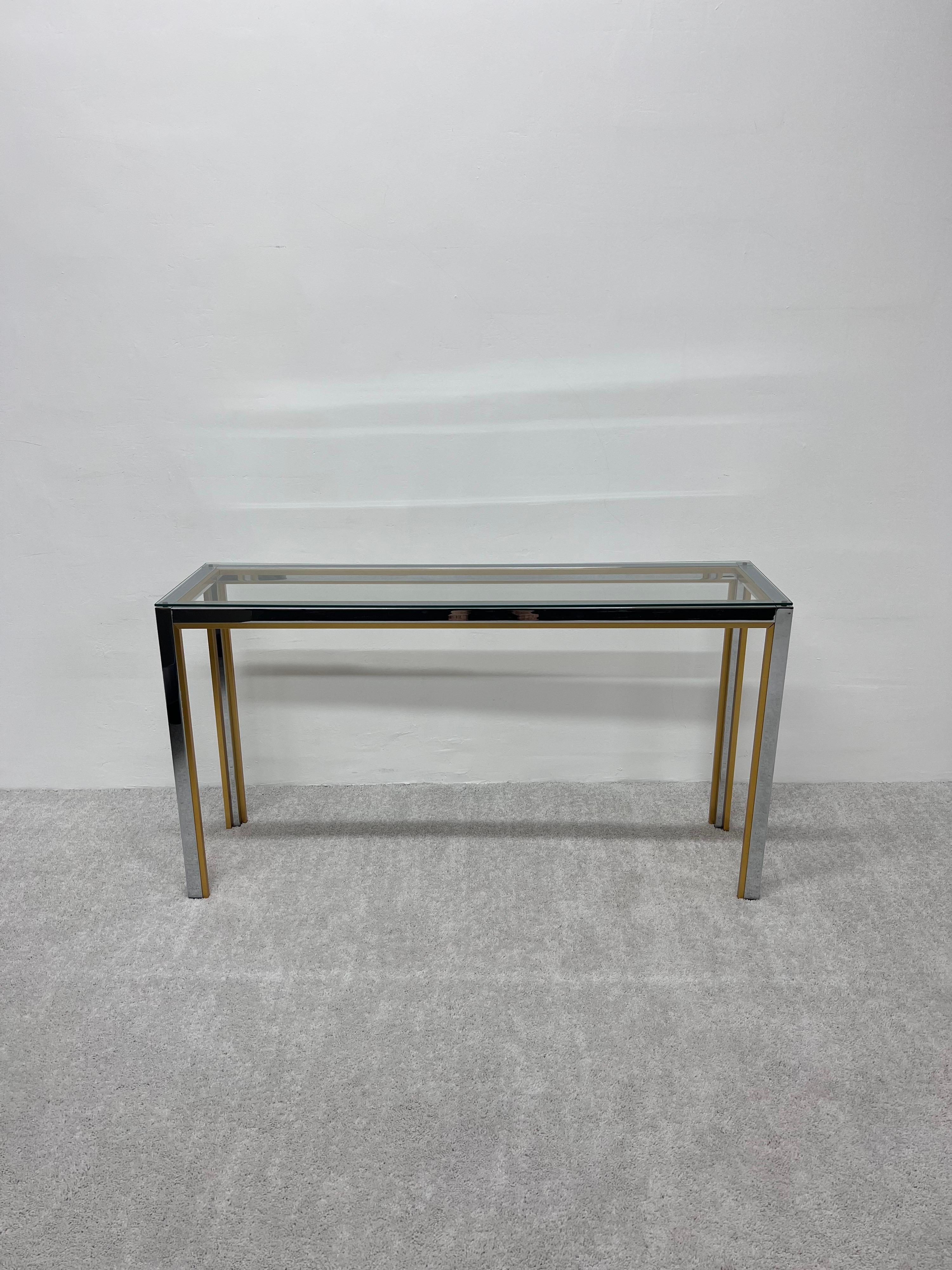 Italian Mid-Century Chrome and Glass Console Table After Romeo Rega, Italy For Sale