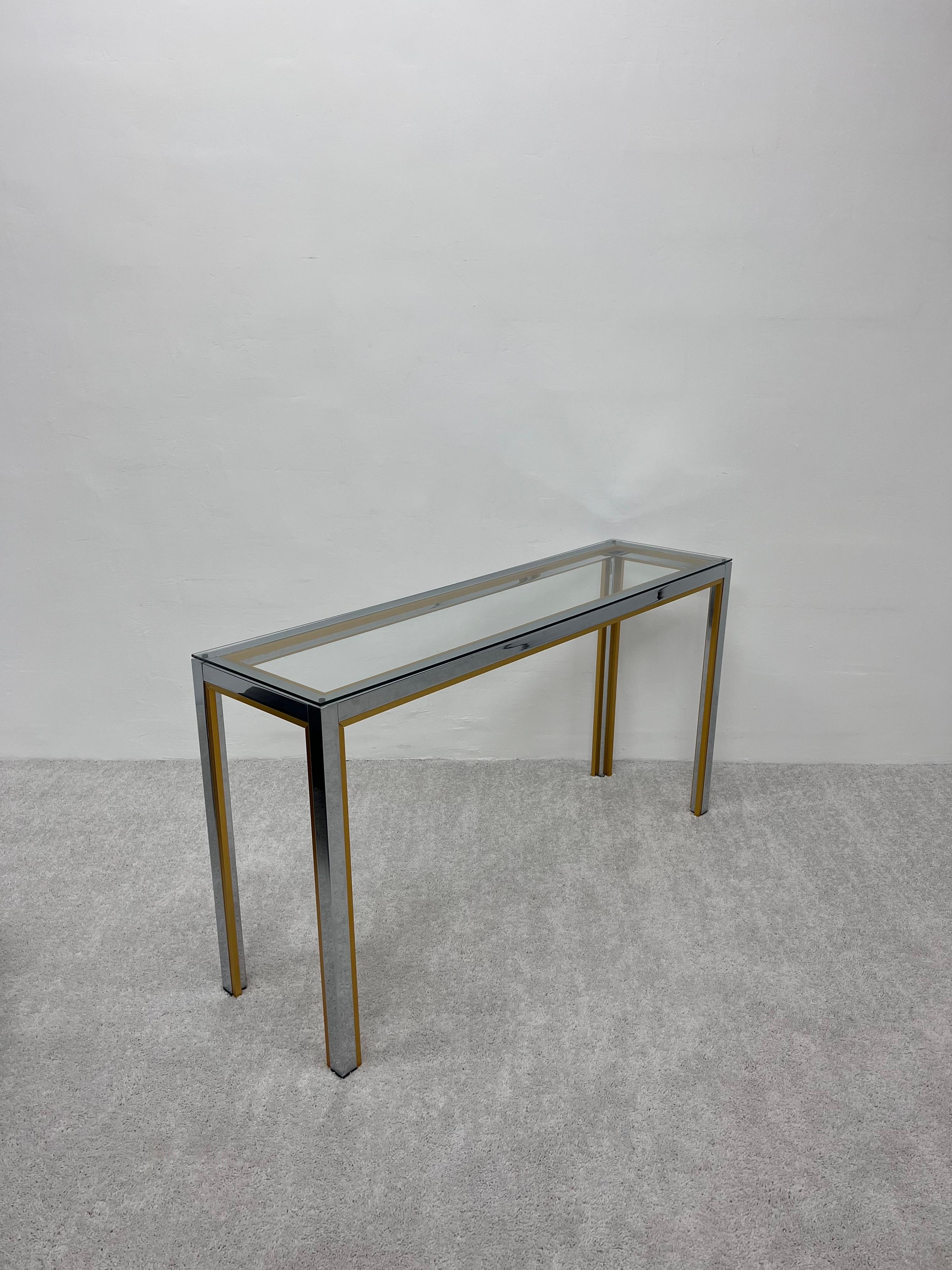 Mid-Century Chrome and Glass Console Table After Romeo Rega, Italy In Good Condition For Sale In Miami, FL