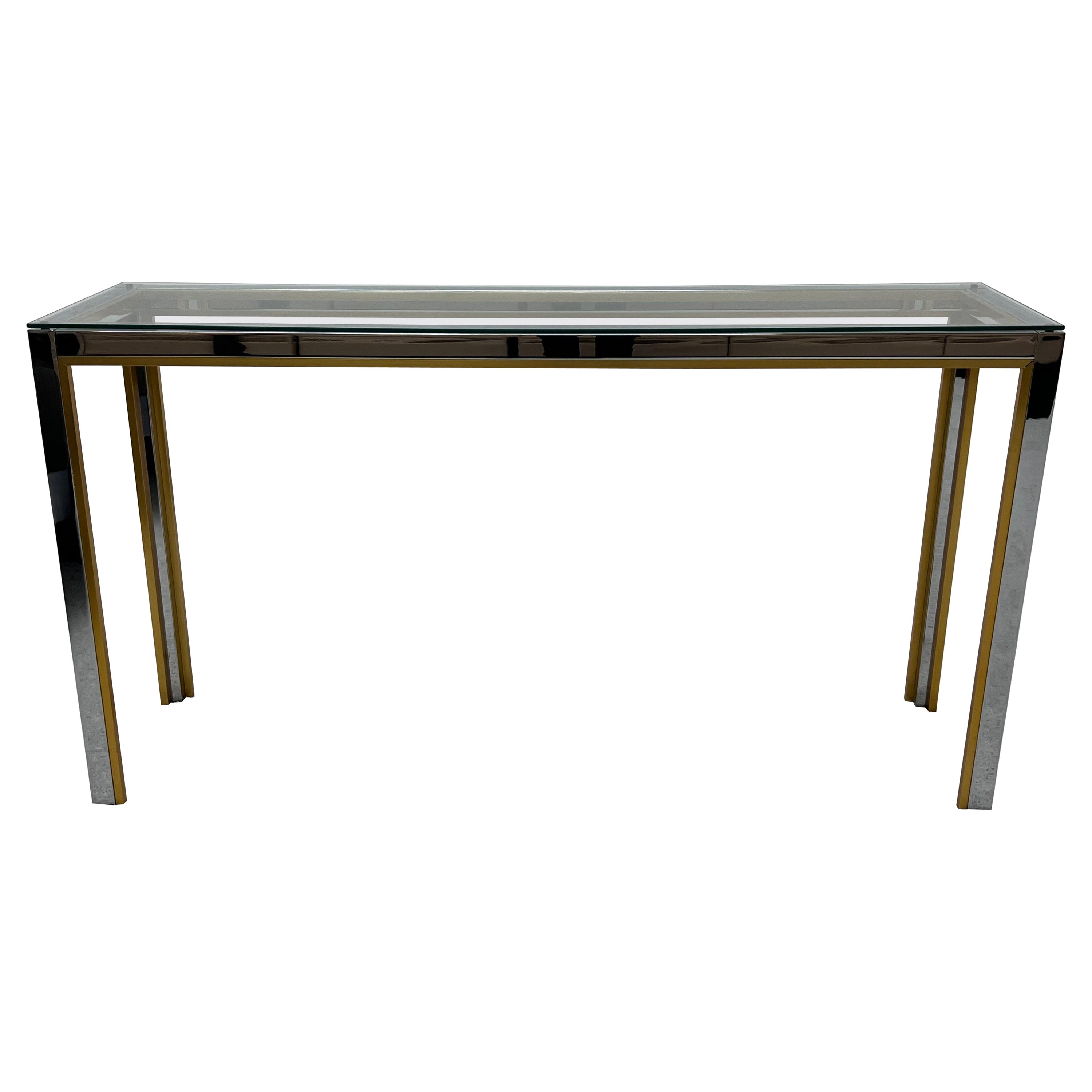 Table console en chrome et verre du milieu du siècle dernier d'après Romeo Rega, Italie