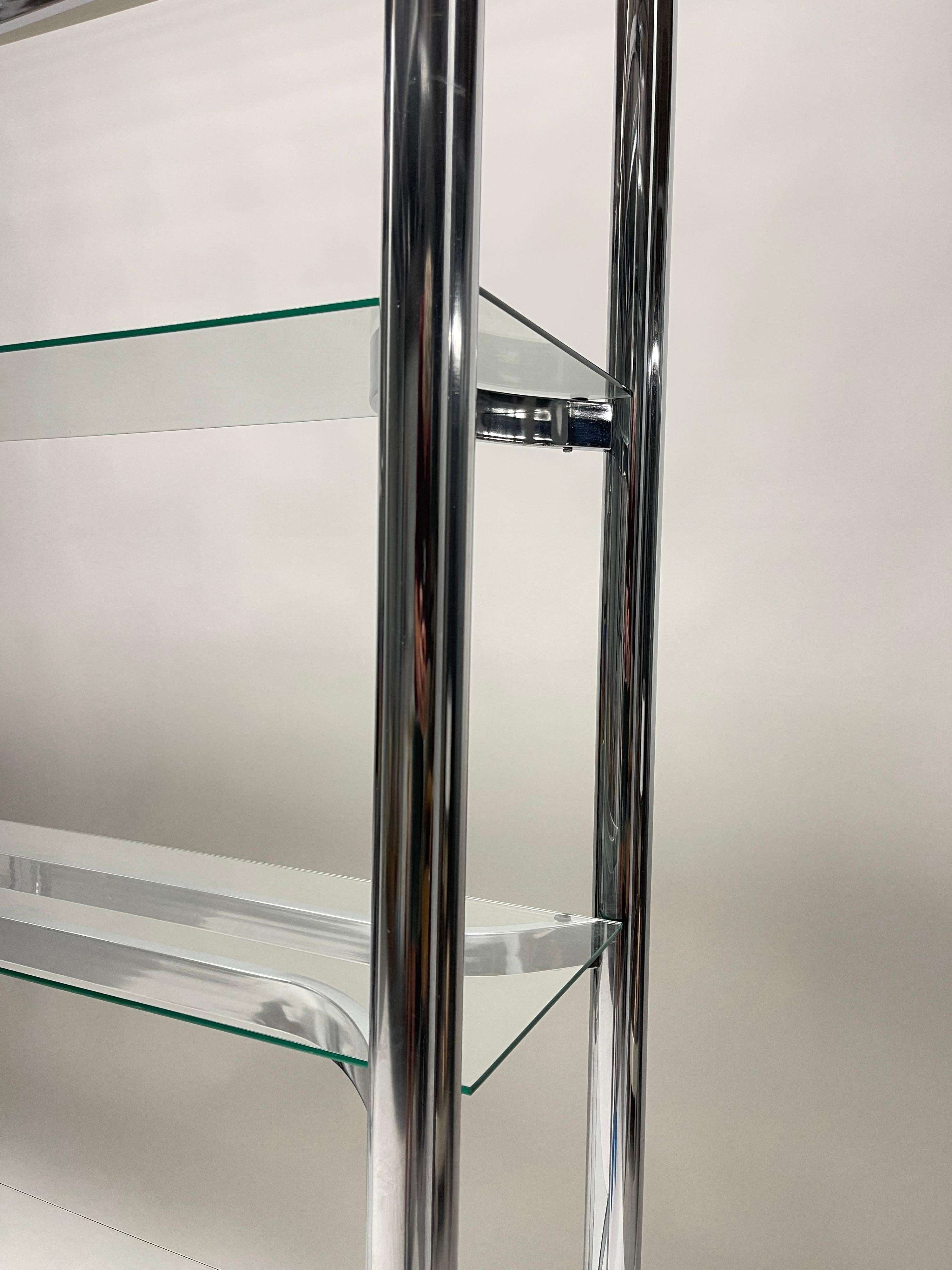 Mid Century Chrome and Glass Etagere Bookcase Shelving For Sale 2