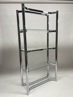 Mid Century Chrome and Glass Etagere or Bookcase Shelving, 1970s