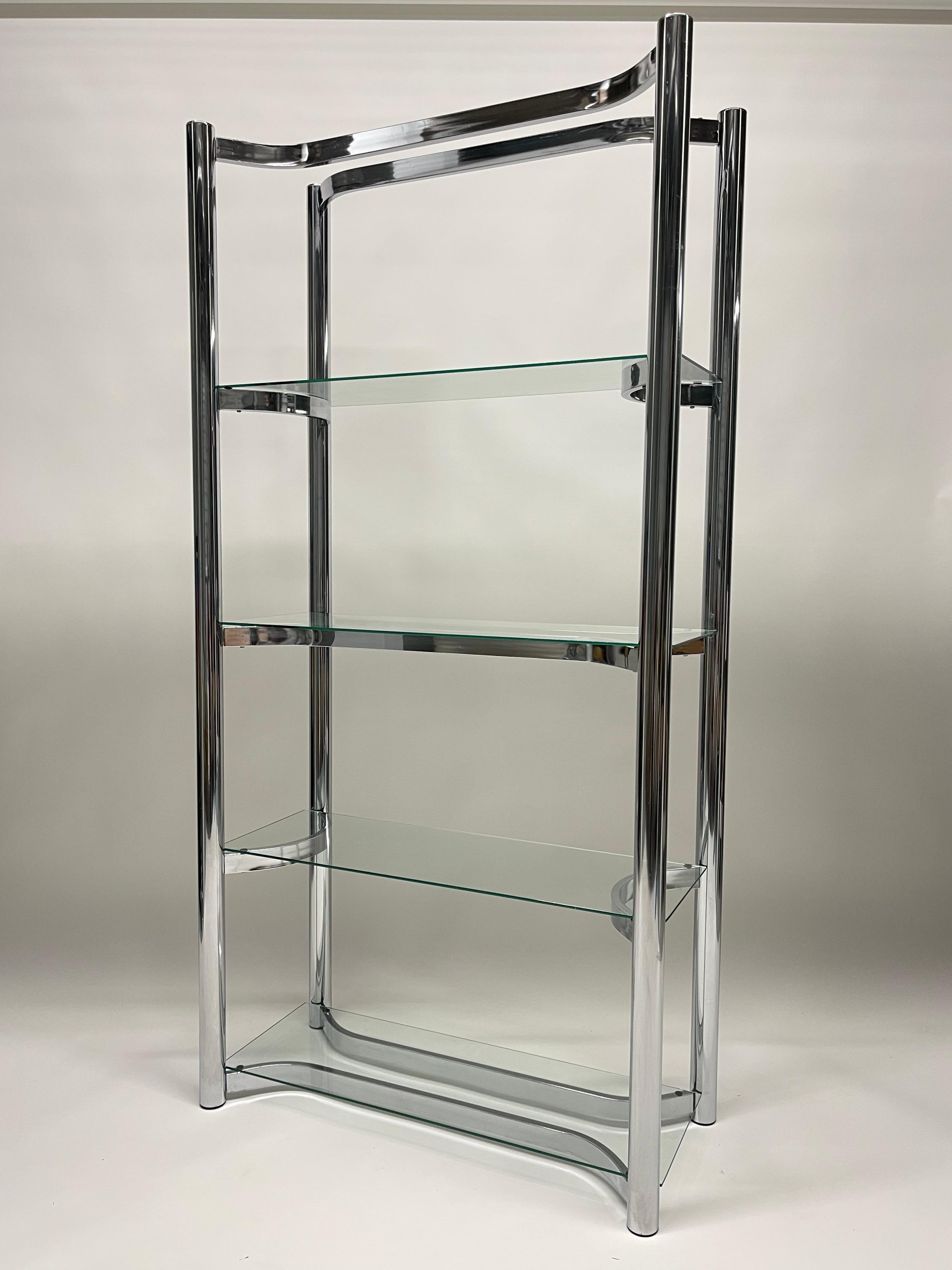 Mid-Century Modern Mid Century Chrome and Glass Etagere Bookcase Shelving For Sale