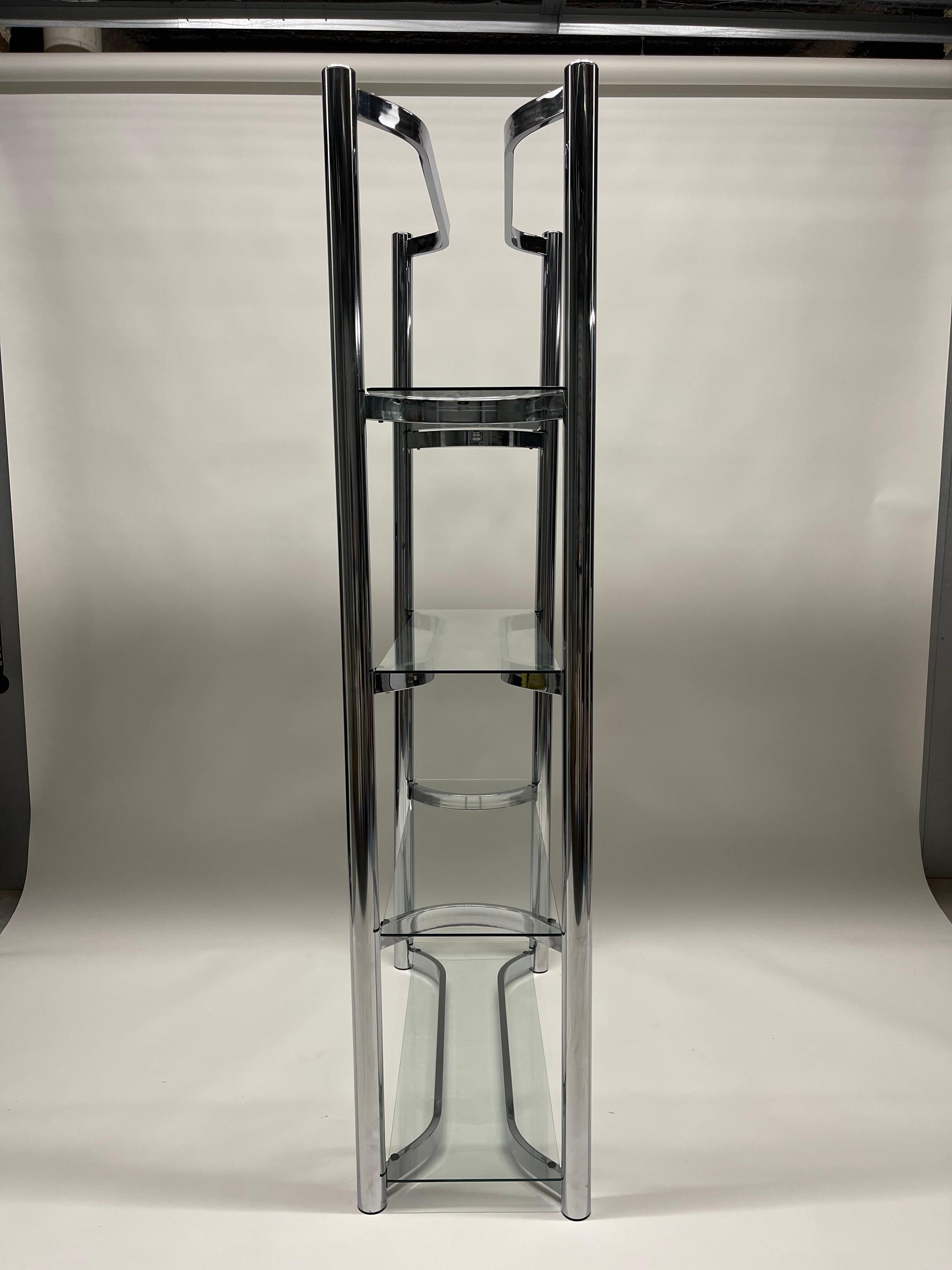 American Mid Century Chrome and Glass Etagere Bookcase Shelving For Sale