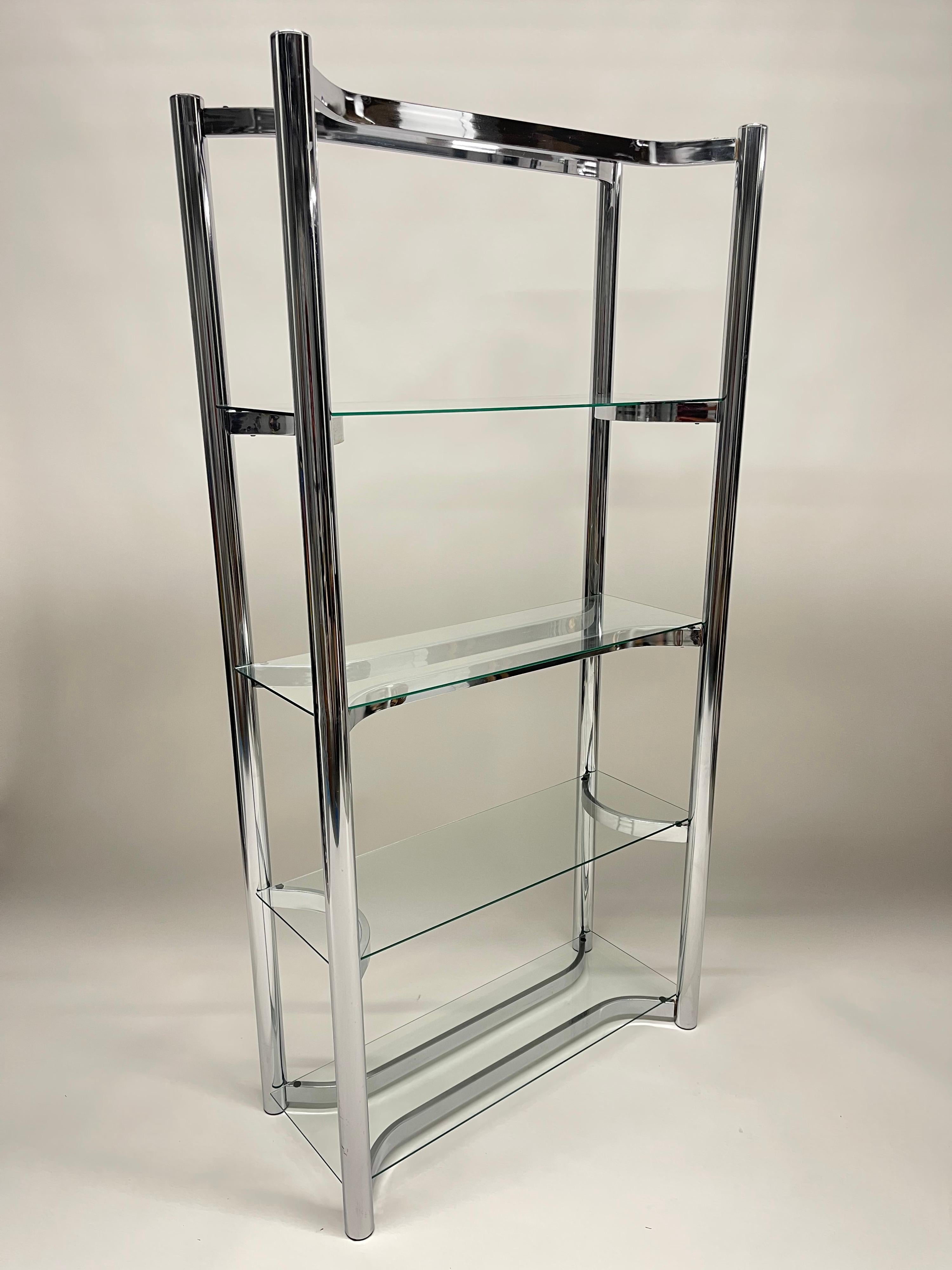 Mid Century Chrome and Glass Etagere Bookcase Shelving In Good Condition For Sale In Miami, FL
