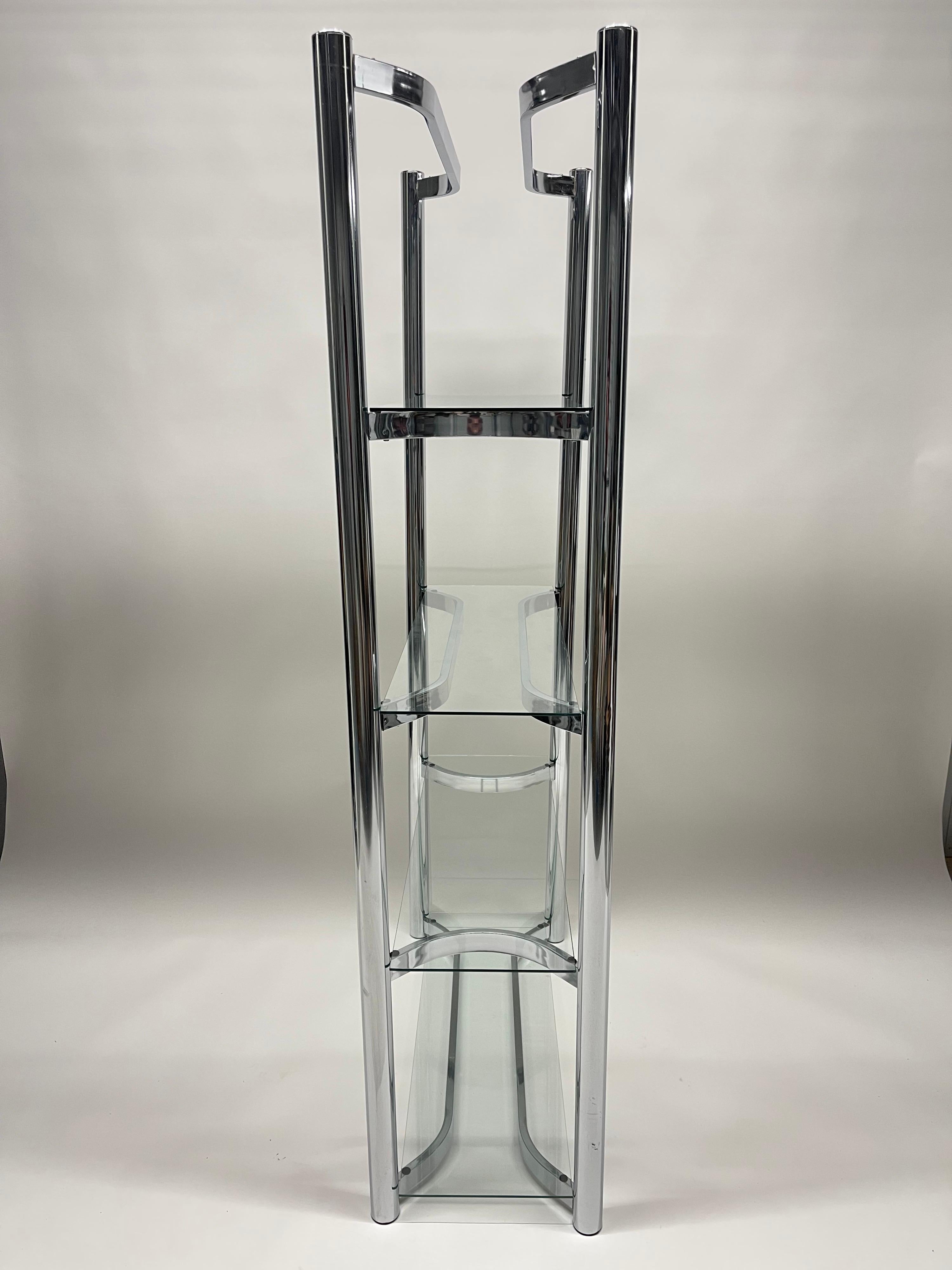 20th Century Mid Century Chrome and Glass Etagere Bookcase Shelving For Sale