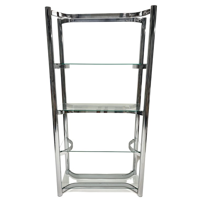 Mid Century Chrome and Glass Etagere Bookcase Shelving For Sale at 1stDibs