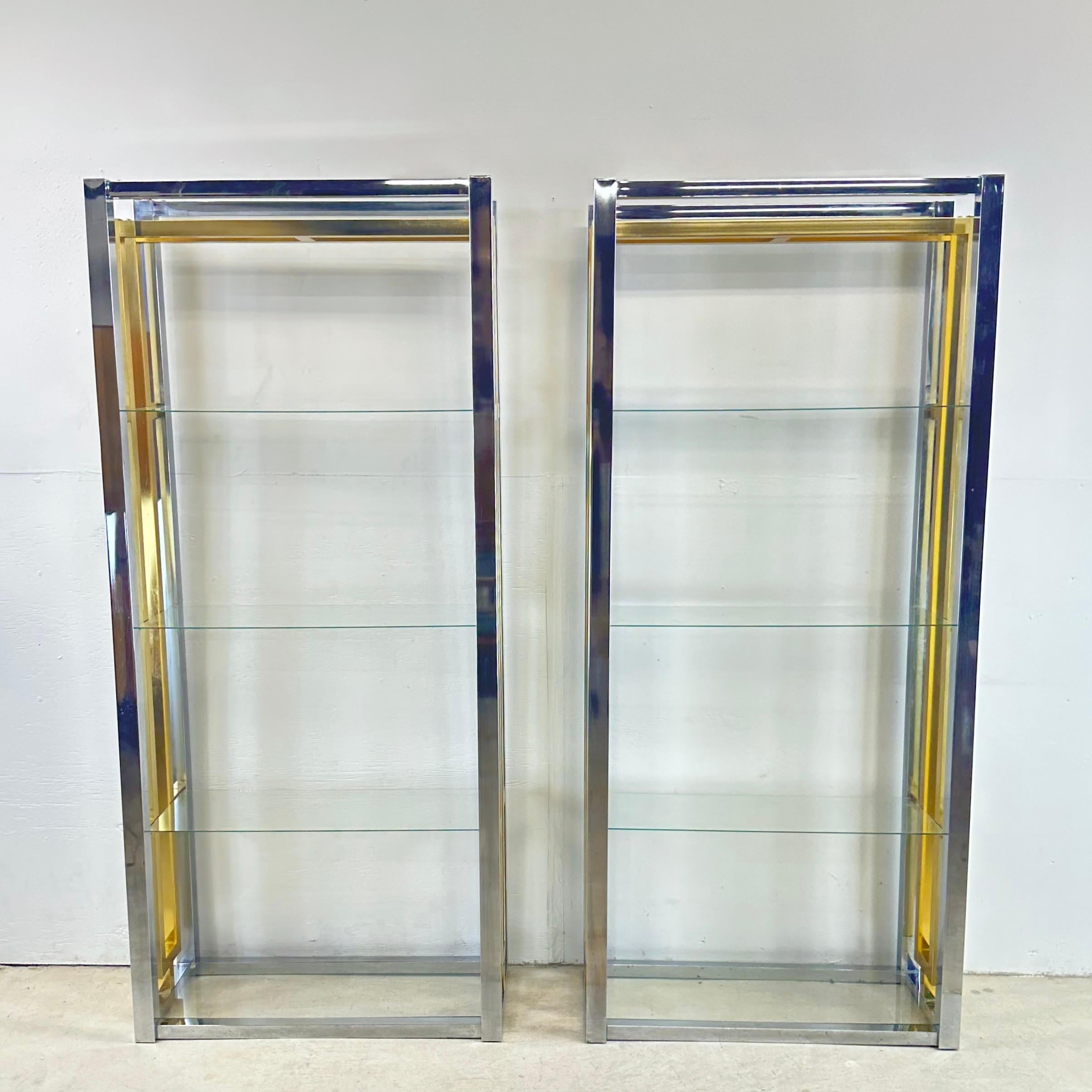 Mid-Century Modern Mid-Century Chrome and Glass Etagere Display Shelves- pair